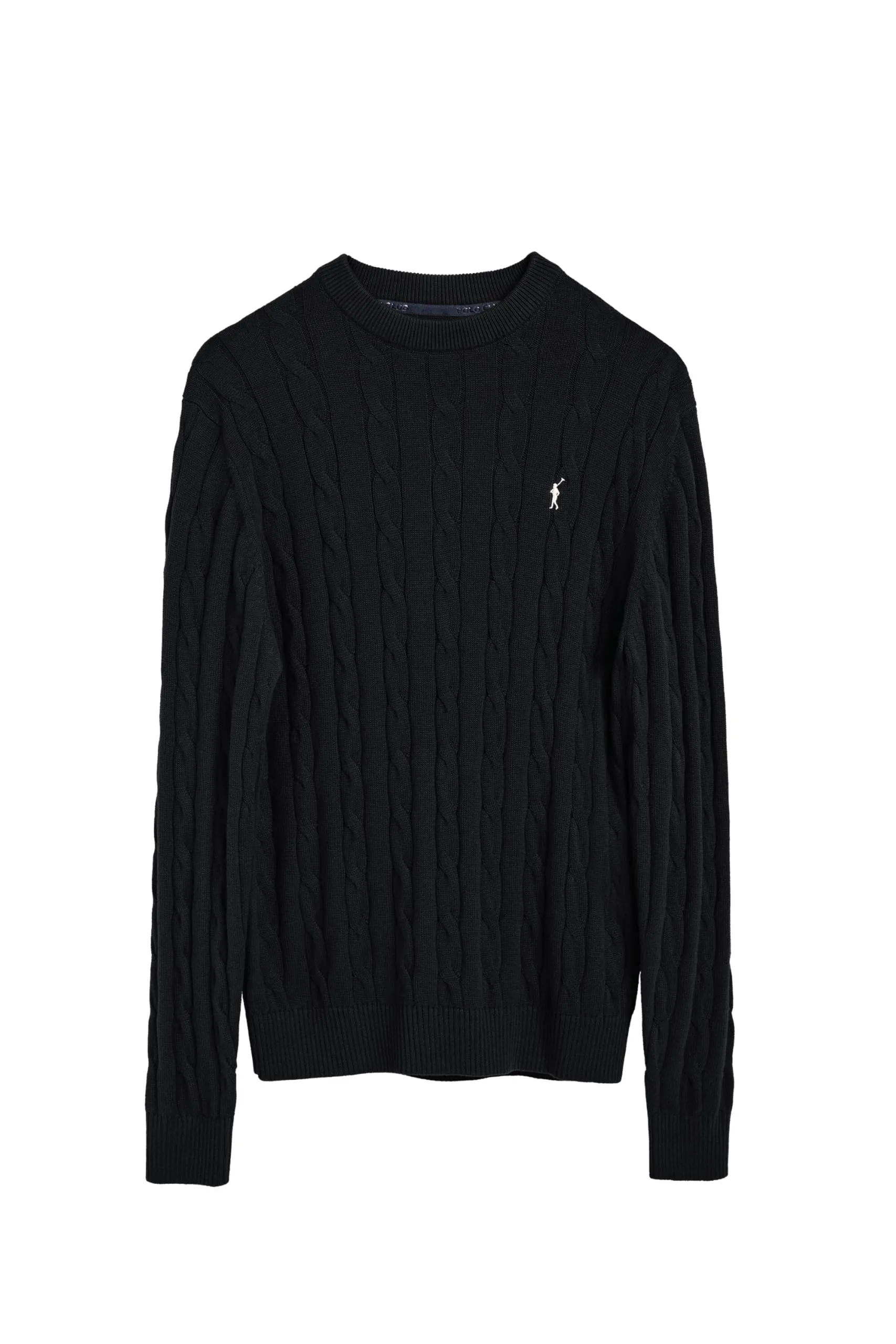 Polo Club Maglione a Treccia da Uomo Nero con Logo e Scollo Tondo - immagine 6