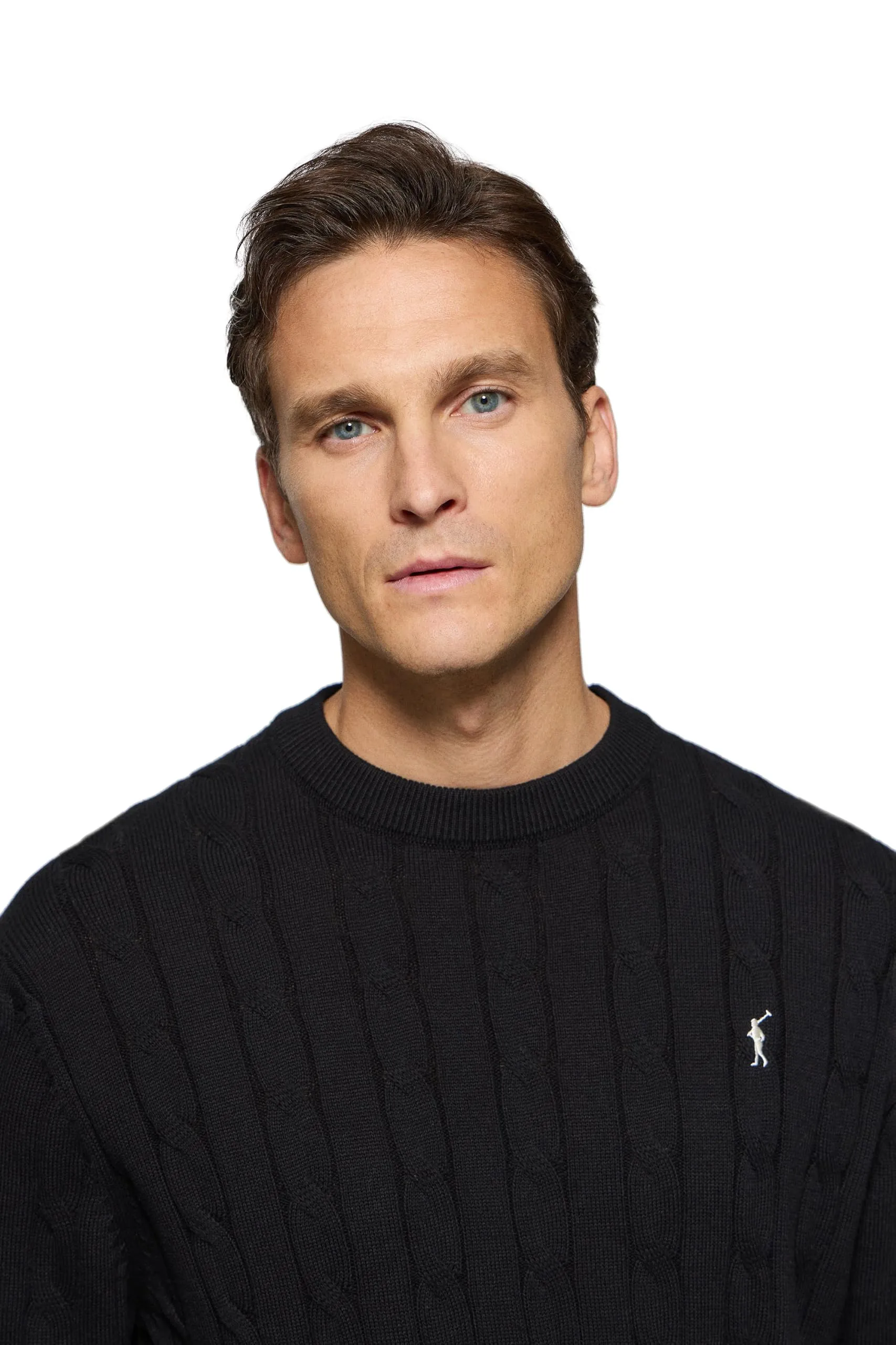 Polo Club Maglione a Treccia da Uomo Nero con Logo e Scollo Tondo - immagine 3