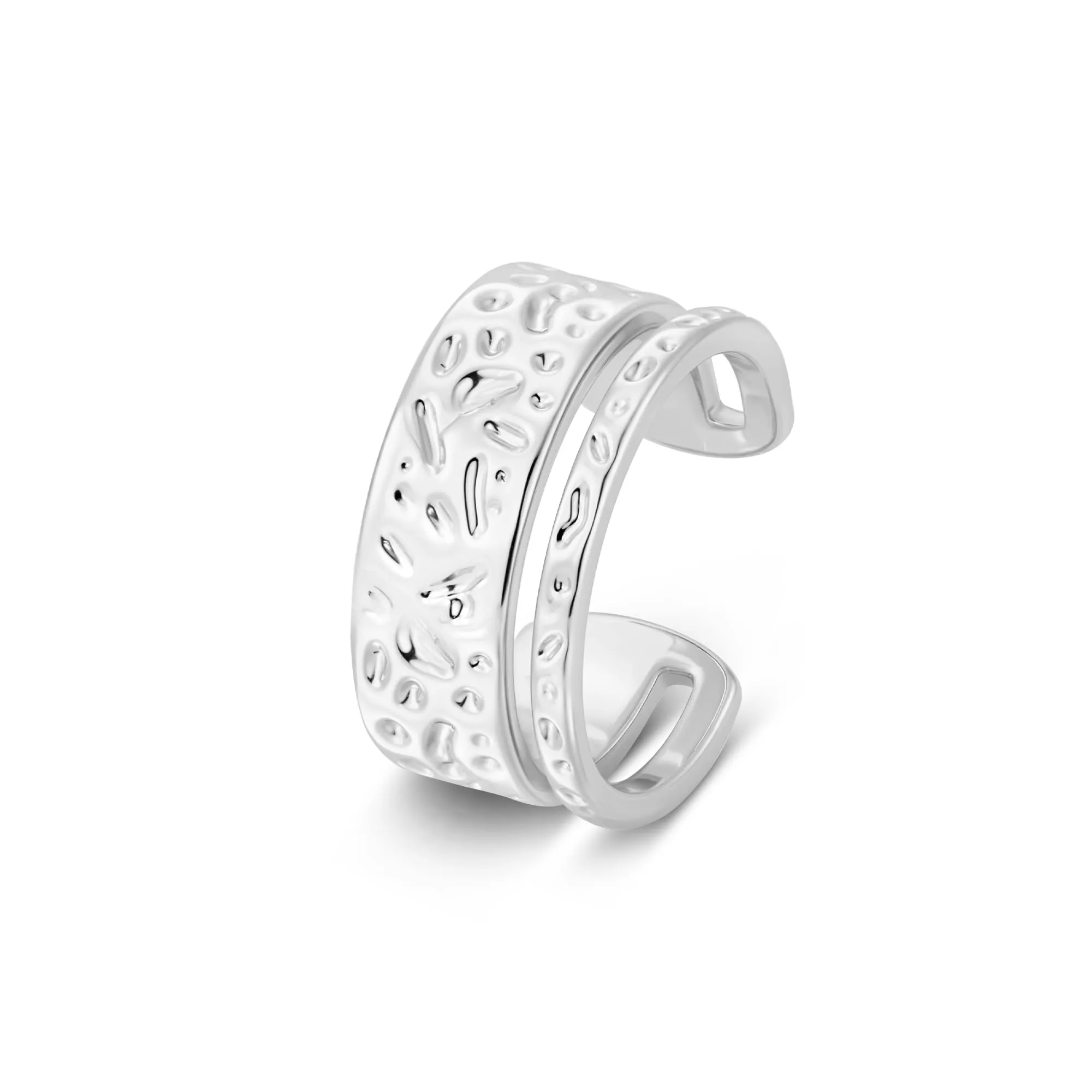 ALEXCRAFT Anello in Argento Aperto Regolabile Doppio Strato Martellato Unisex R0357 - immagine 1