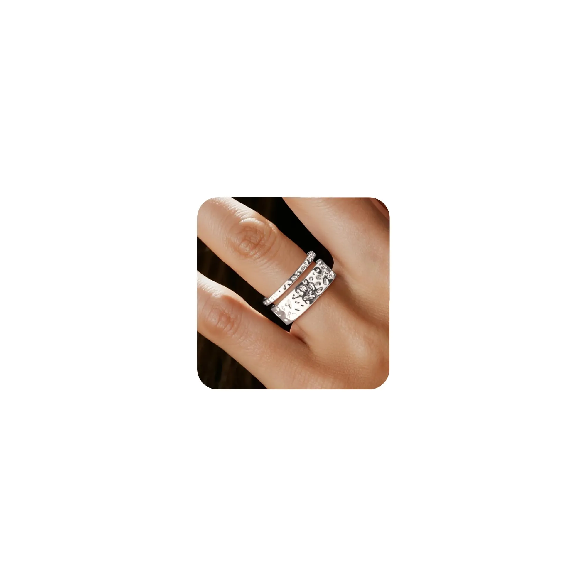 ALEXCRAFT Anello in Argento Aperto Regolabile Doppio Strato Martellato Unisex R0357 - immagine 2