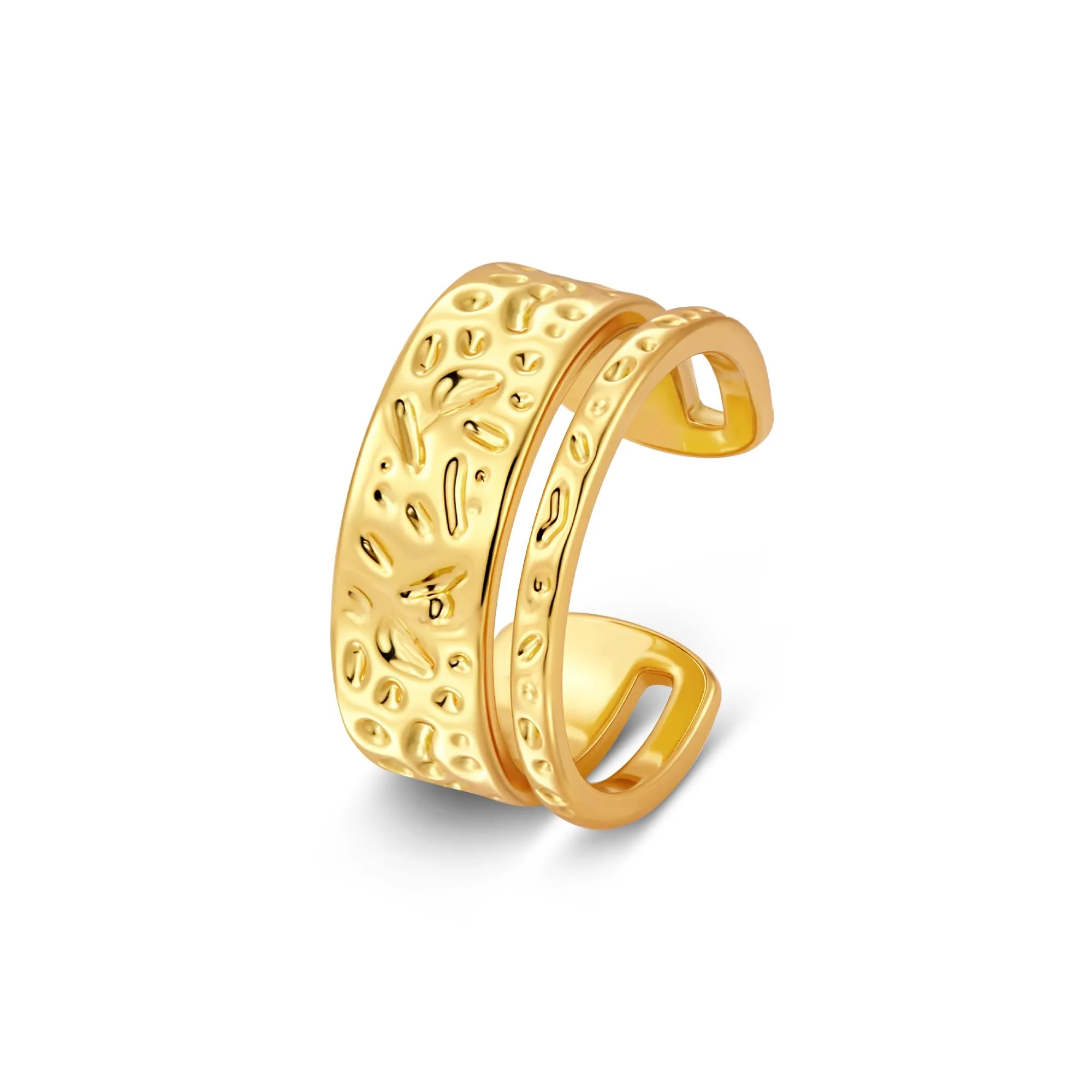 ALEXCRAFT Anello Oro 18K Placcato Aperto Doppio Strato Martellato Unisex R0356 - immagine 1