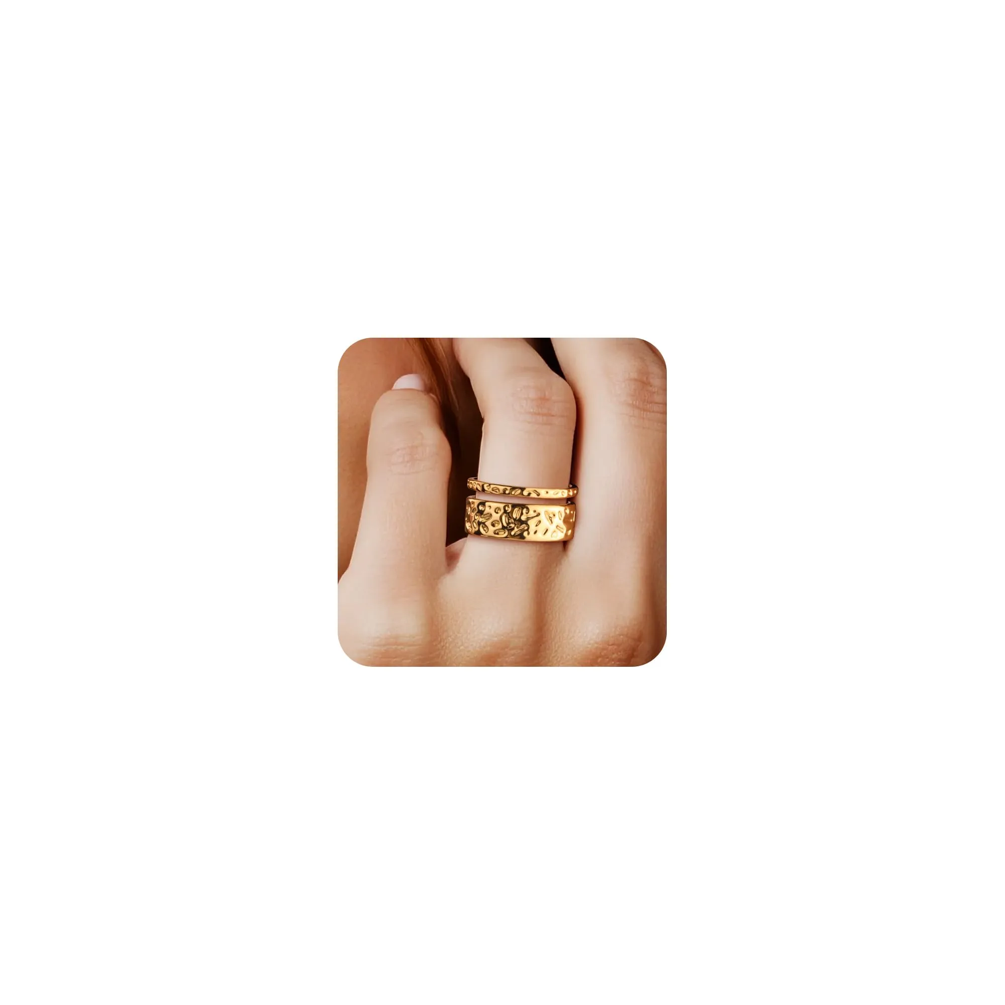 ALEXCRAFT Anello Oro 18K Placcato Aperto Doppio Strato Martellato Unisex R0356 - immagine 2
