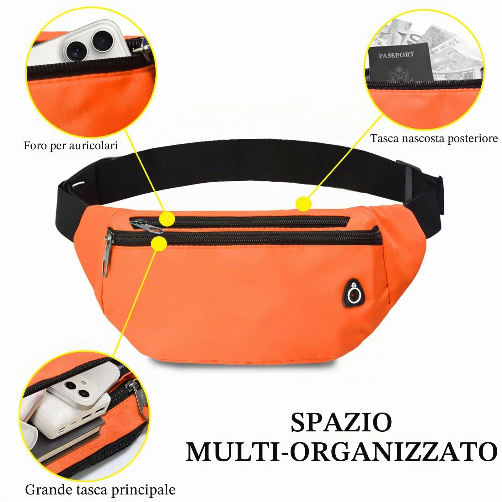 Rosoz Marsupio Sportivo Impermeabile Unisex, Arancione - immagine 2