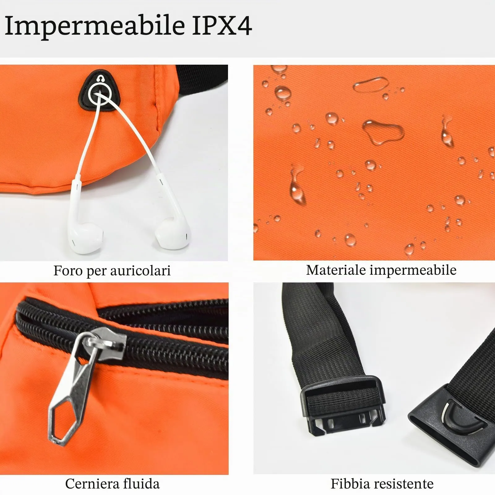 Rosoz Marsupio Sportivo Impermeabile Unisex, Arancione - immagine 3