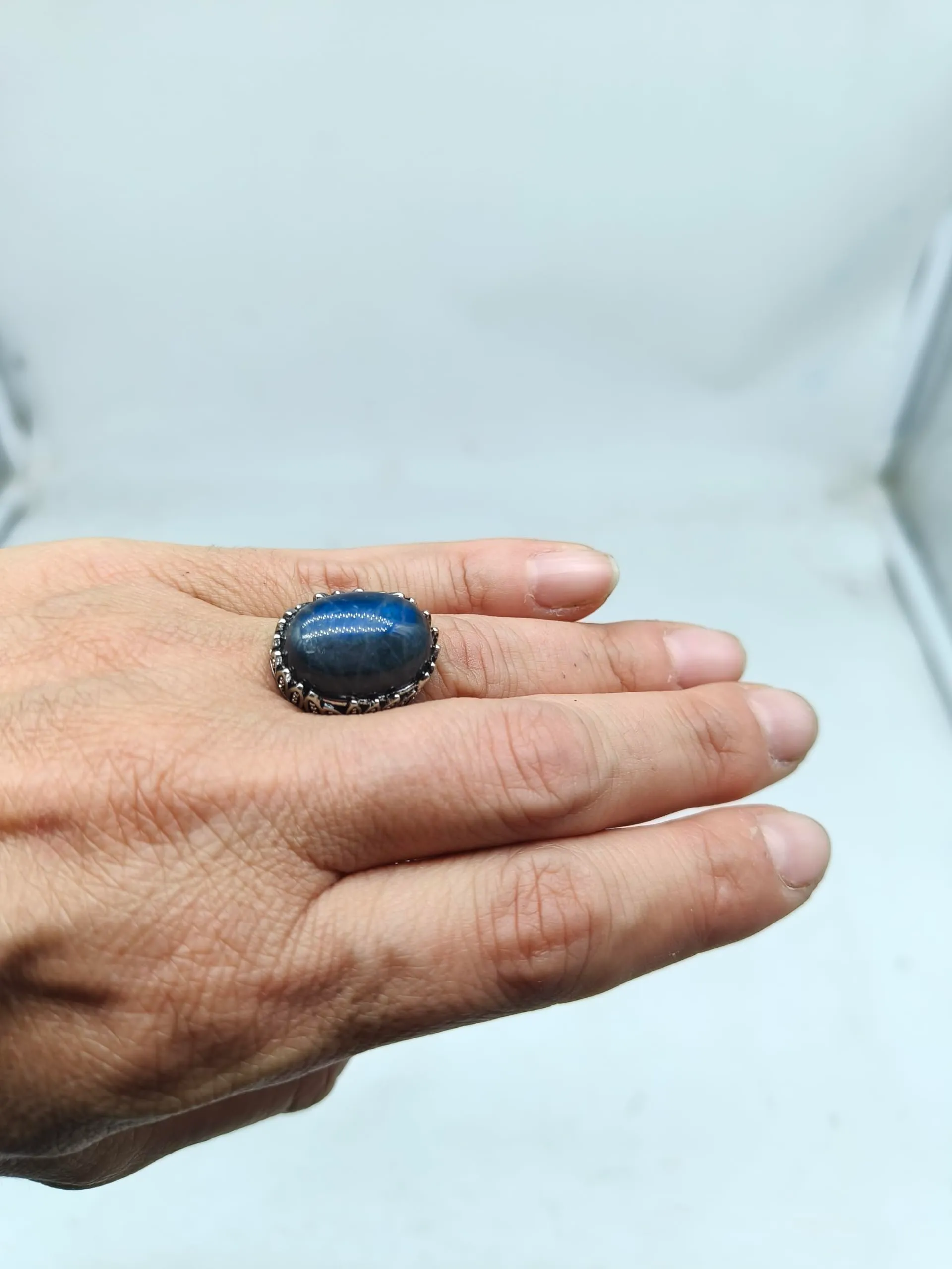 Generico Anello Regolabile in Labradorite Blu Fiore - immagine 2