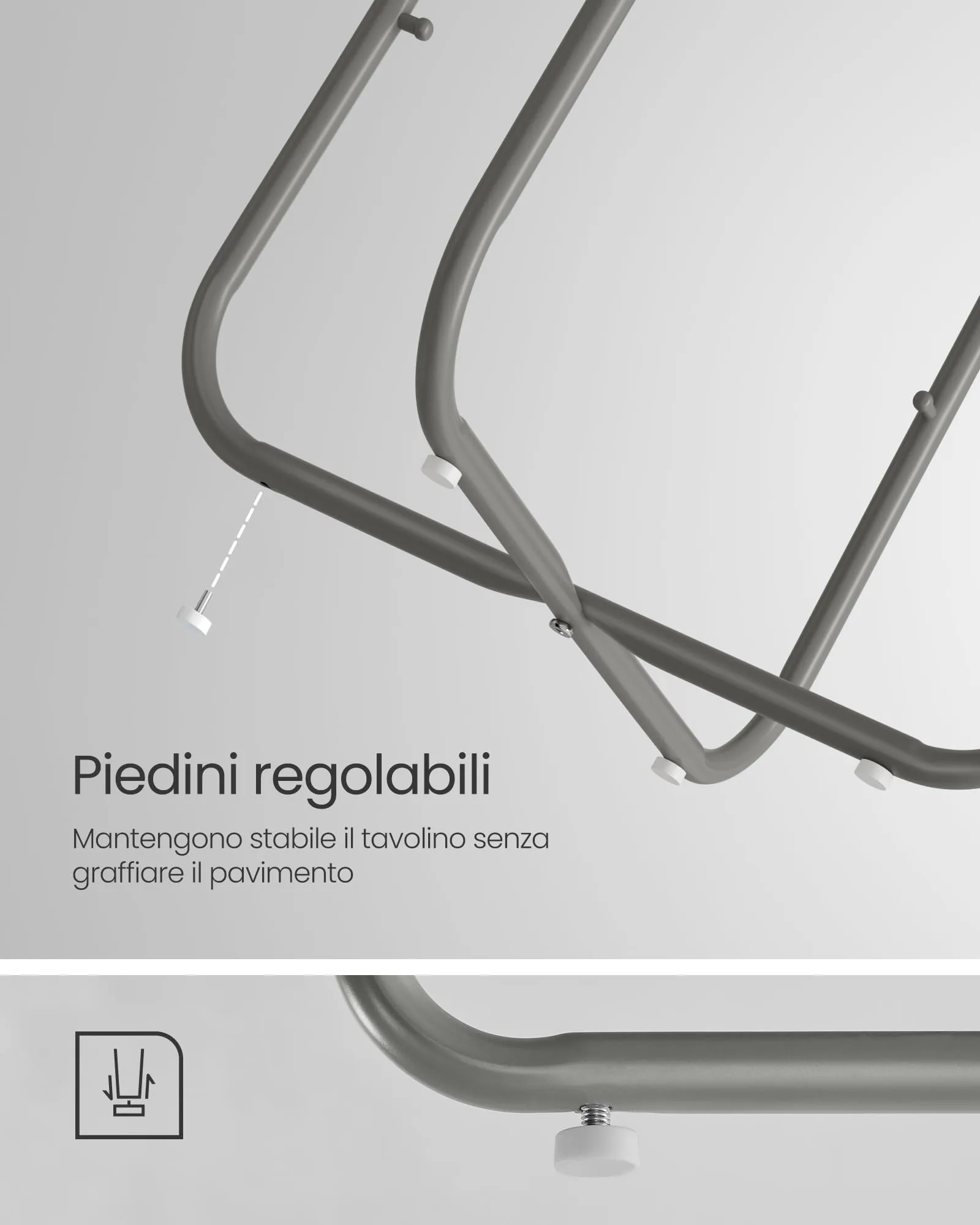VASAGLE LILEA Tavolino Rotondo con Cestino in Tessuto, Grigio Tortora e Grigio Ardesia, LET223GD01 - immagine 7
