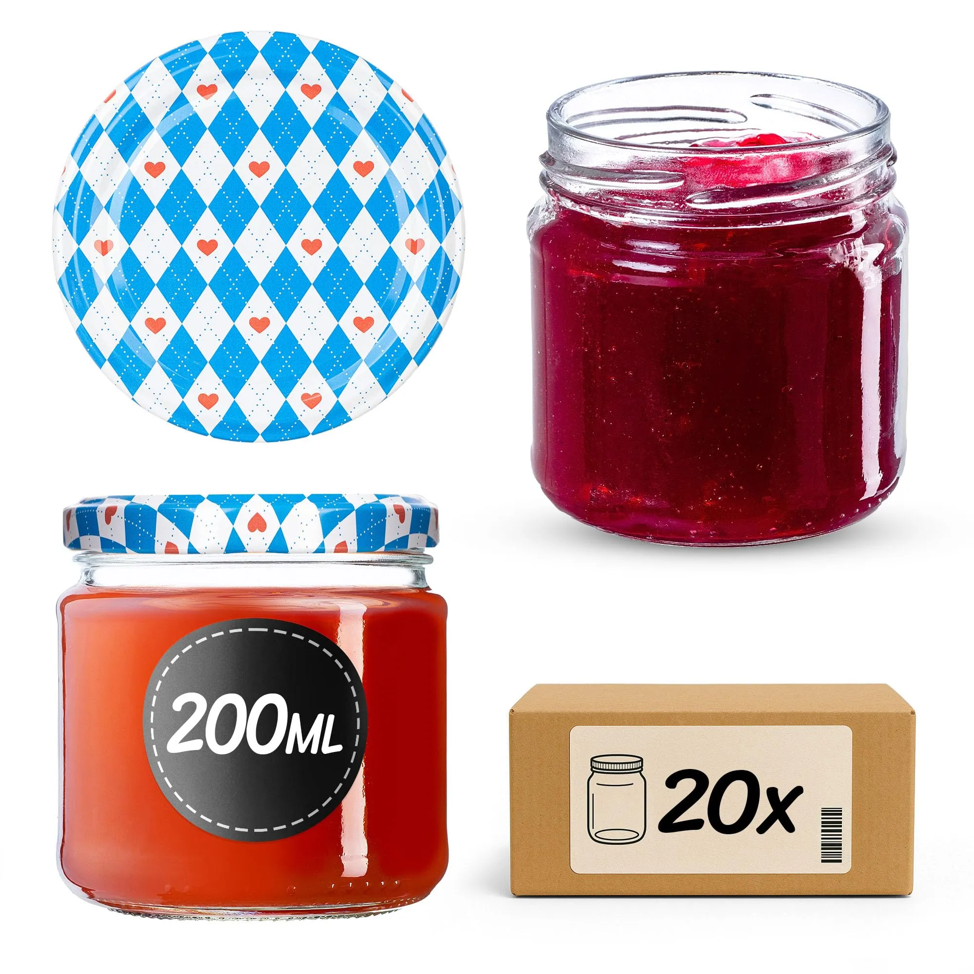 KADAX Set di 20 vasetti per conserve e dessert da 200 ml con coperchio Twist-Off Ø 66 mm - immagine 1
