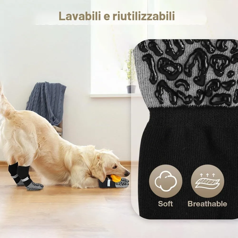 Adiwo Calzini per Cani Antiscivolo, 4 Pezzi Regolabili e Lavabili, Stampa leopardata S - immagine 7