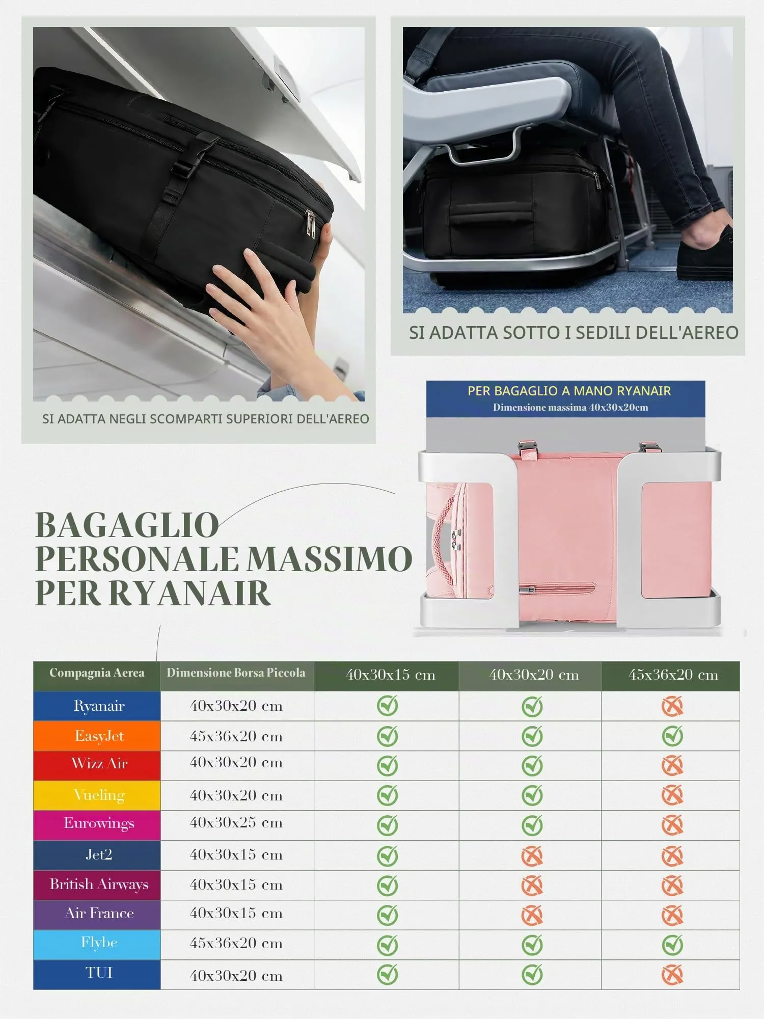 Hayayu Zaino Bagaglio a Mano per Ryanair 40x30x20 cm, 24L - immagine 2