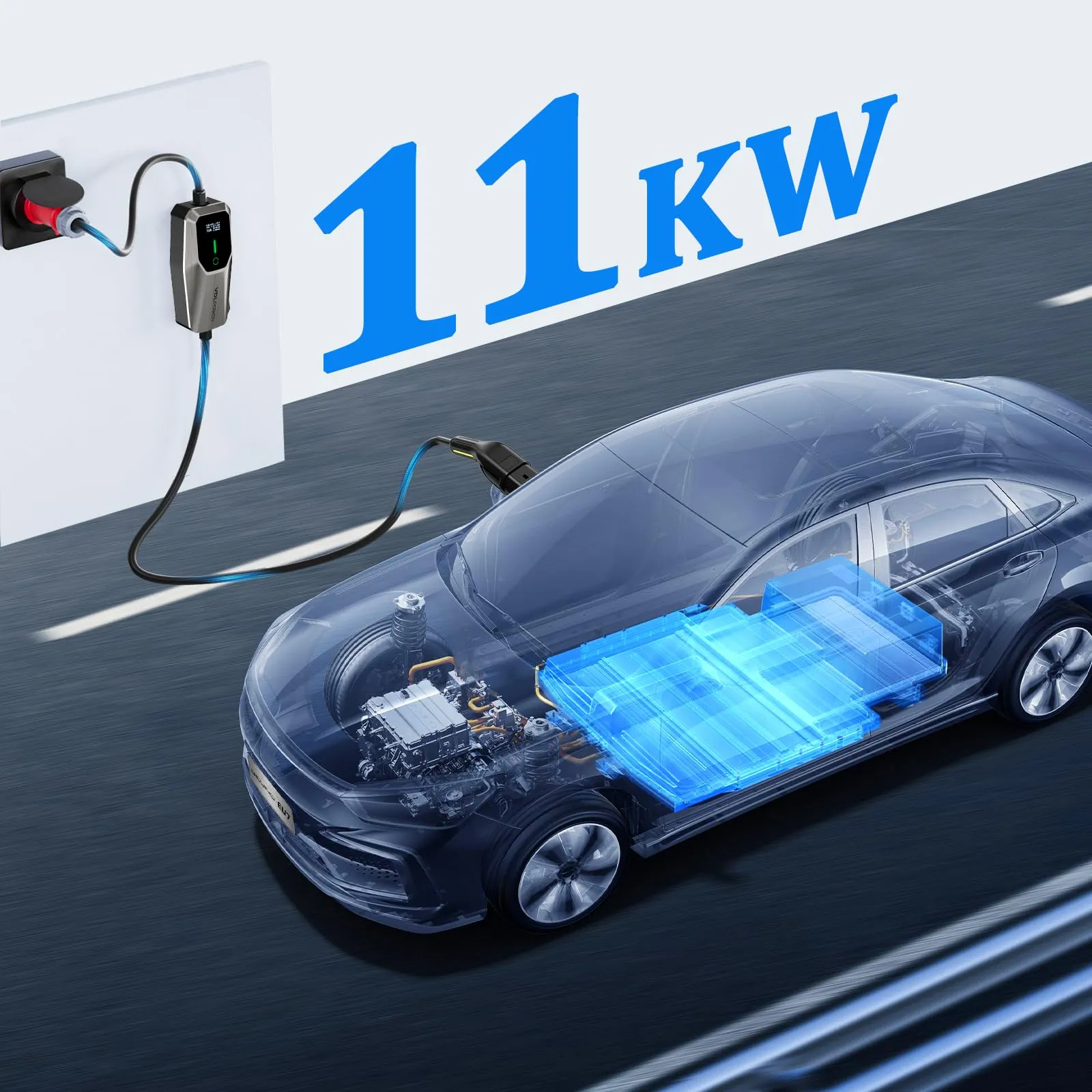 VDLPOWEREU Colonnina Ricarica Auto Elettrica EC31-EU, 11kW, 10m, Tipo 2, 6-16A, Presa Trifase CEE, IP65, LCD - immagine 3