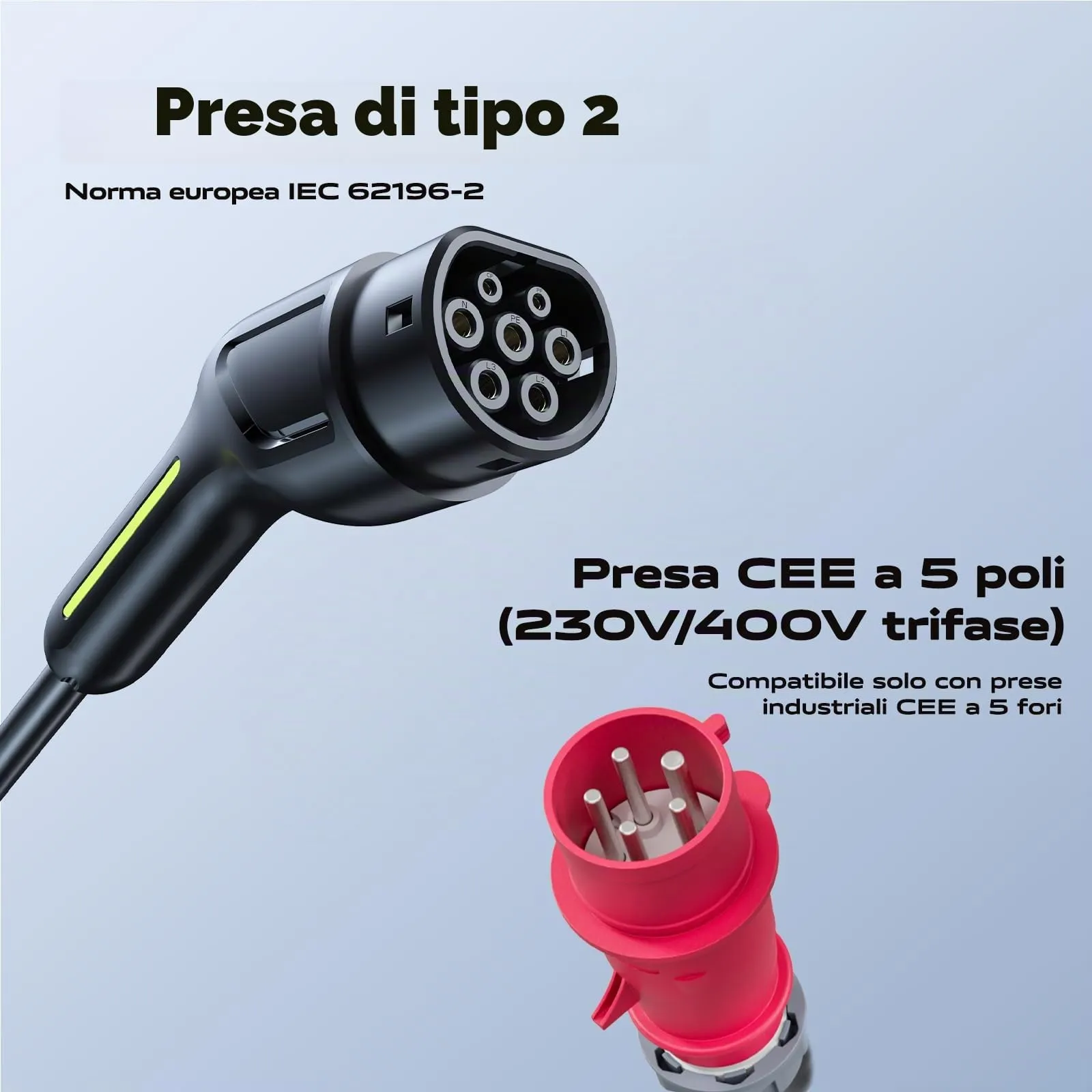 VDLPOWEREU Colonnina Ricarica Auto Elettrica EC31-EU, 11kW, 10m, Tipo 2, 6-16A, Presa Trifase CEE, IP65, LCD - immagine 5