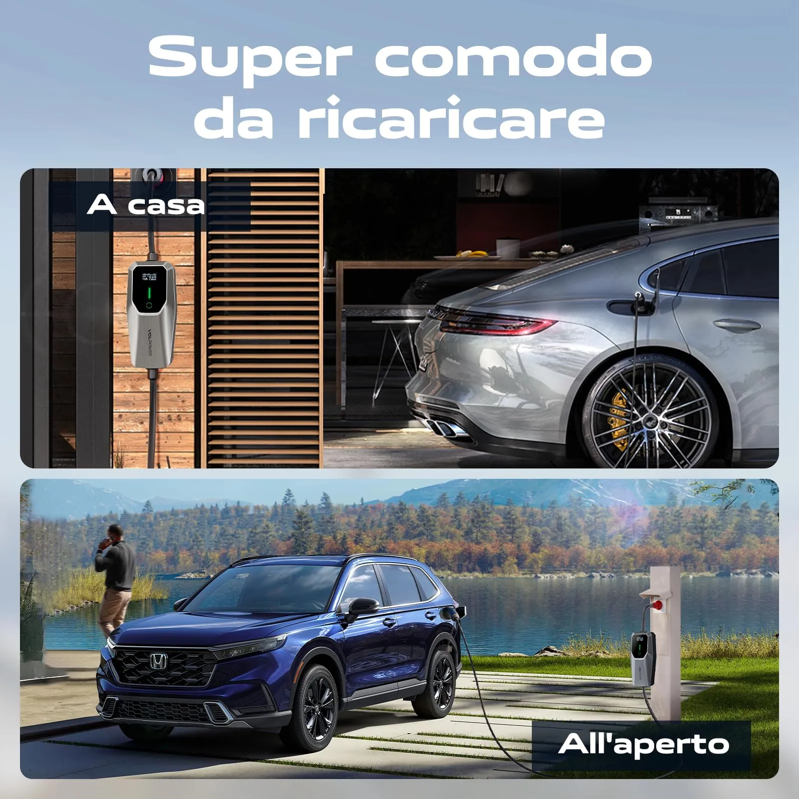 VDLPOWEREU Colonnina Ricarica Auto Elettrica EC31-EU, 11kW, 10m, Tipo 2, 6-16A, Presa Trifase CEE, IP65, LCD - immagine 7