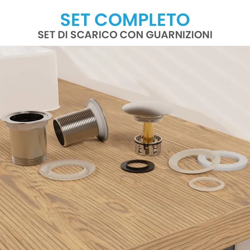 Bächlein Scarico Universale senza Troppopieno, Valvola Pop-up in Ottone per Lavandino, Acciaio Inox Spazzolato - immagine 2