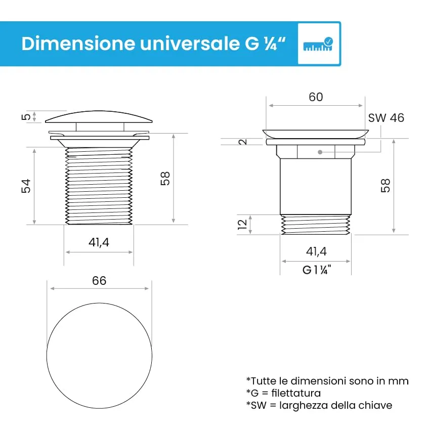 Bächlein Scarico Universale senza Troppopieno, Valvola Pop-up in Ottone per Lavandino, Acciaio Inox Spazzolato - immagine 3