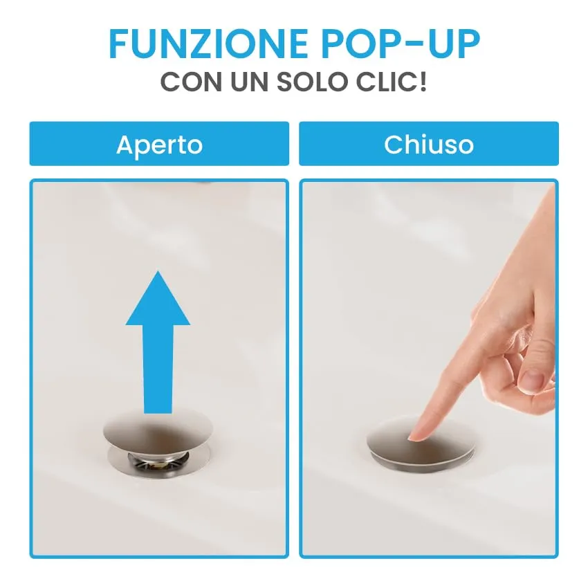 Bächlein Scarico Universale senza Troppopieno, Valvola Pop-up in Ottone per Lavandino, Acciaio Inox Spazzolato - immagine 5