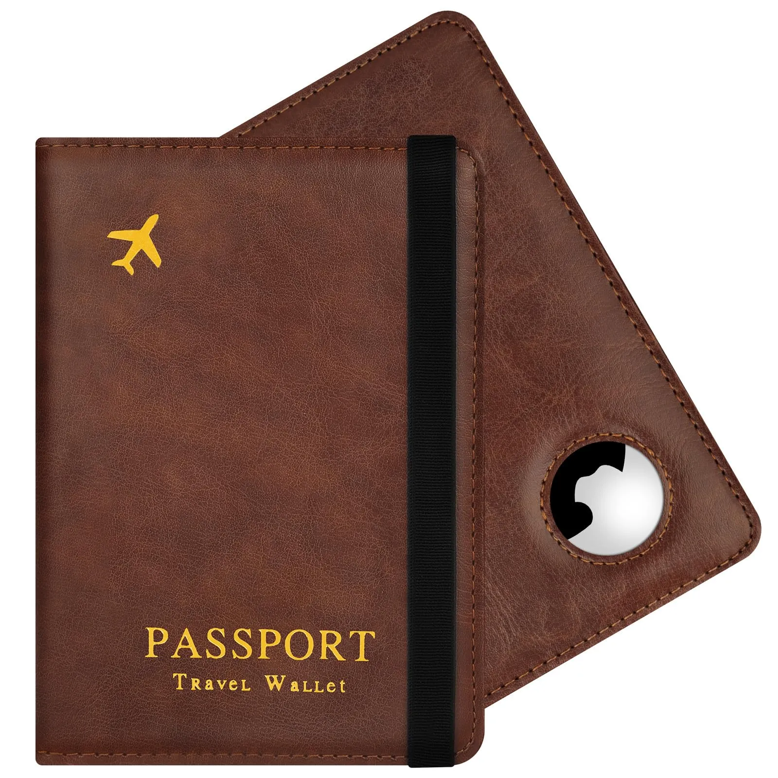 AOOSU Custodia per Passaporto in Pelle con Slot AirTag e Protezione RFID (Marrone) - immagine 1