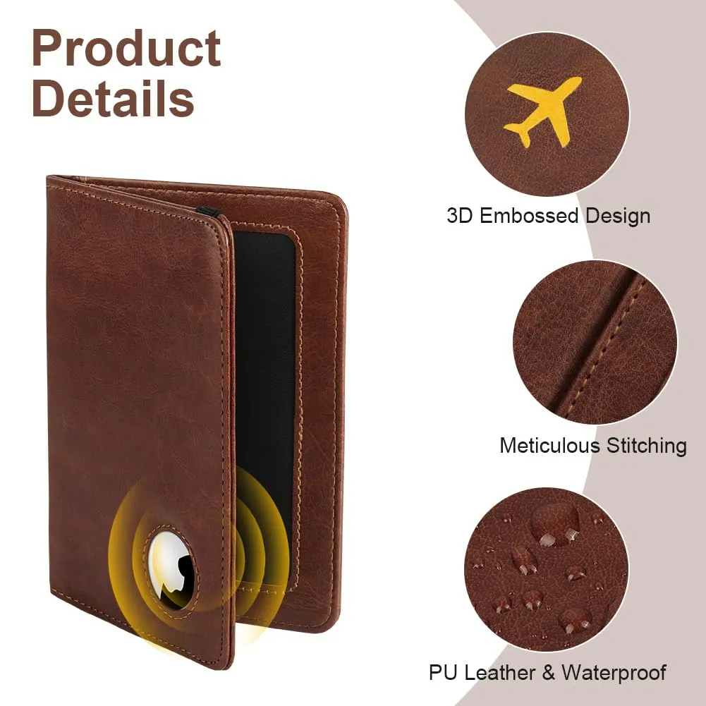AOOSU Custodia per Passaporto in Pelle con Slot AirTag e Protezione RFID (Marrone) - immagine 4