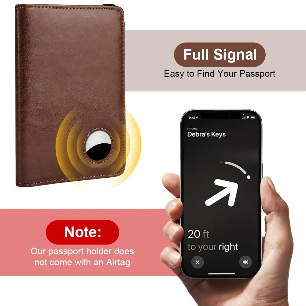 AOOSU Custodia per Passaporto in Pelle con Slot AirTag e Protezione RFID (Marrone) - immagine 5