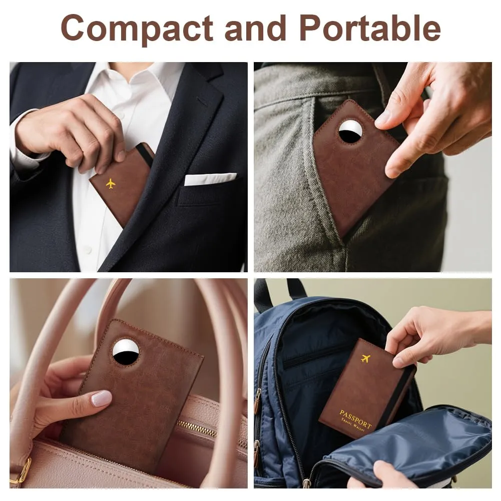AOOSU Custodia per Passaporto in Pelle con Slot AirTag e Protezione RFID (Marrone) - immagine 7