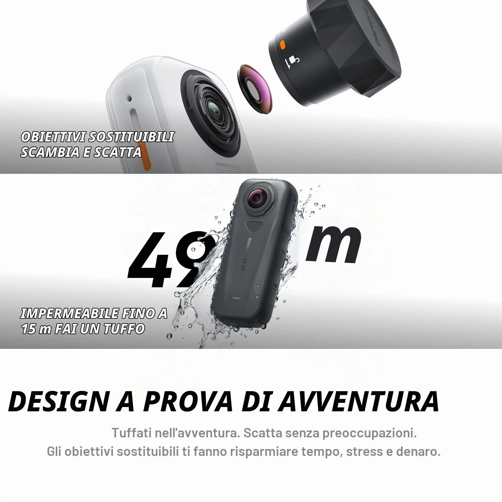 Insta360 X4 Air Pack Bianco Artico - Videocamera 8K 360 con Selfie Stick Invisibile e Kit Sostituzione Lenti - immagine 6