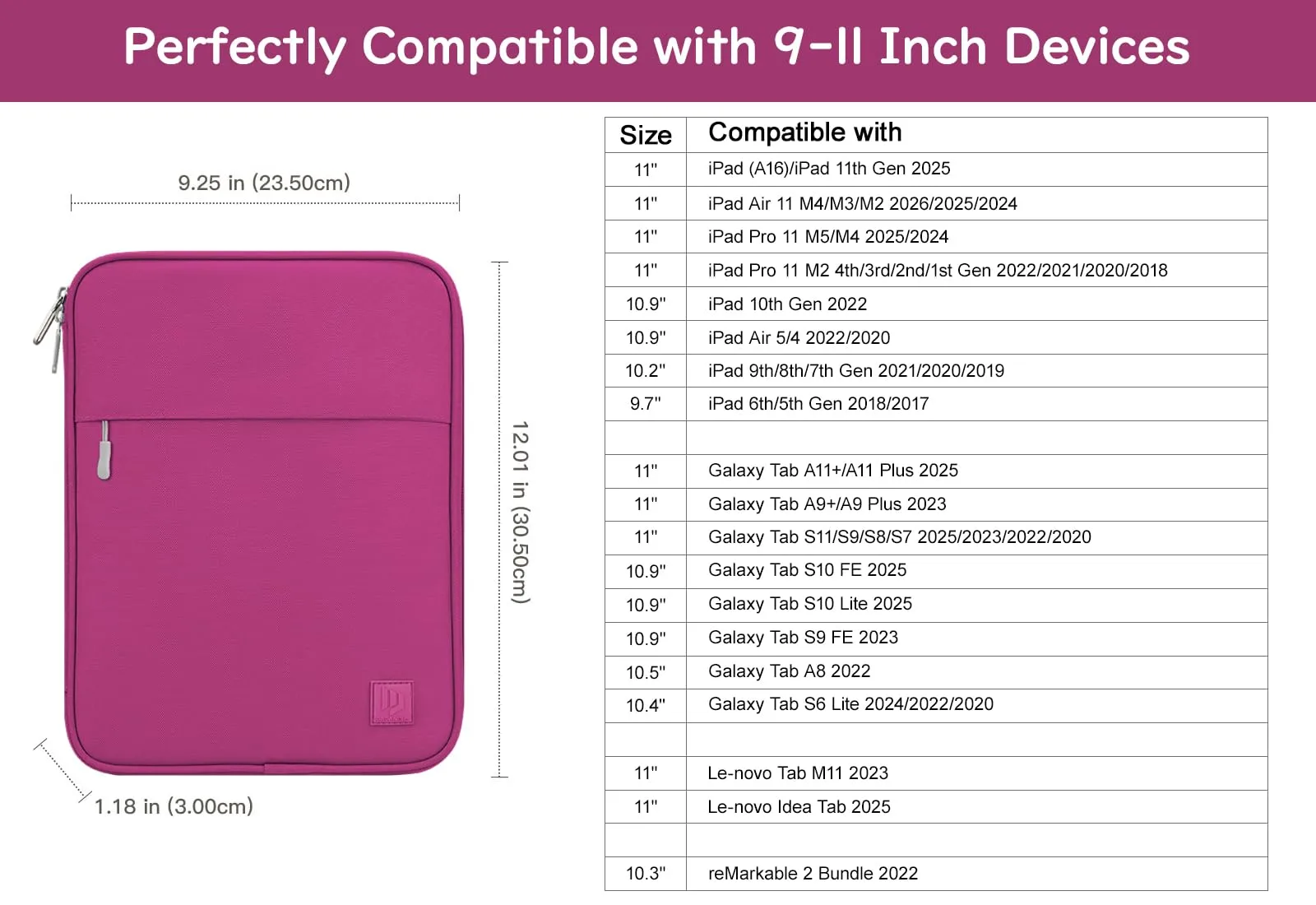 Dadanism Borsa Imbottita per Tablet 9-11 Pollici, Fucsia - immagine 2