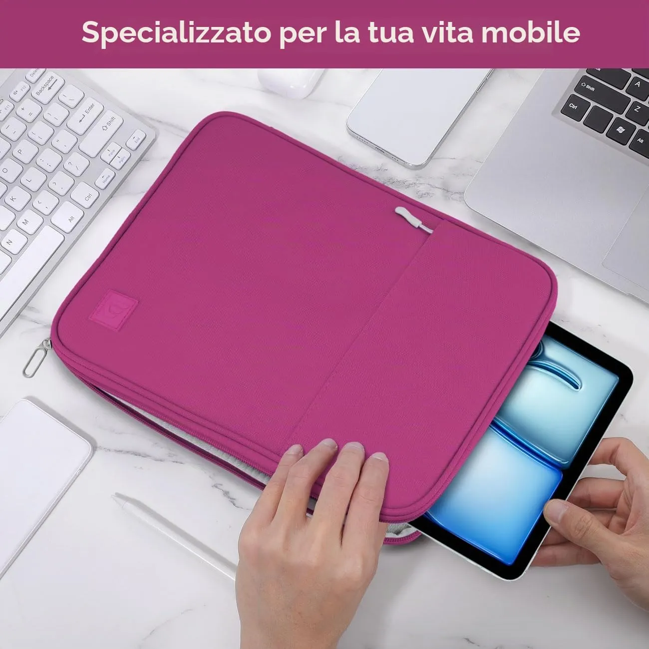 Dadanism Borsa Imbottita per Tablet 9-11 Pollici, Fucsia - immagine 6