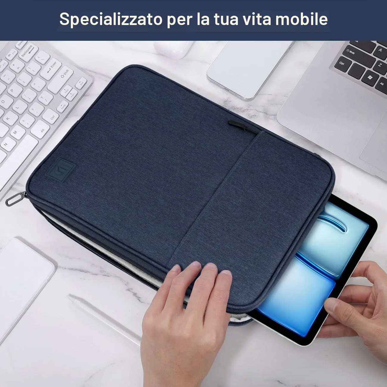 Dadanism Borsa Imbottita per Tablet 9-11 Pollici, Grigio-Blu - immagine 6