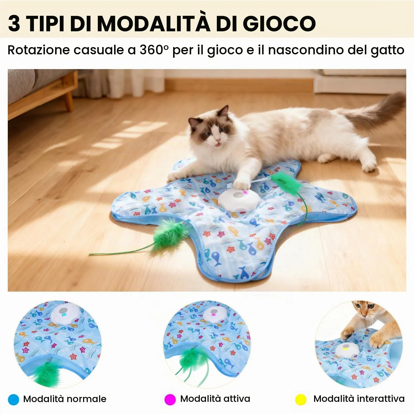 FIVAVA Giocattolo Interattivo per Gatti Ricaricabile e Silenzioso con 3 Piume Sostituibili - immagine 3