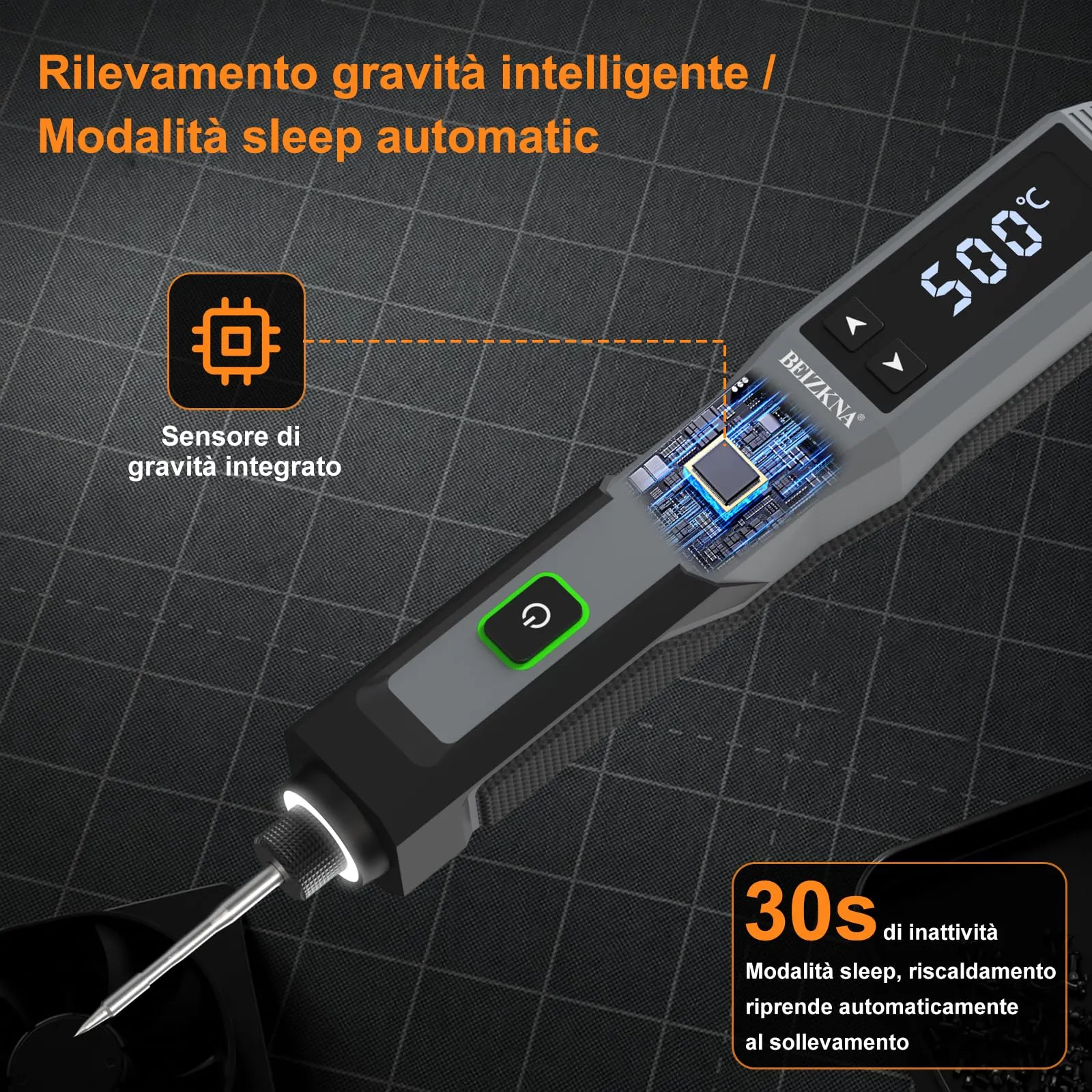 Beizkna Saldatore a Stagno a Batteria Ricaricabile, 200-500°C, Display LED, Kit 14 in 1 - immagine 3