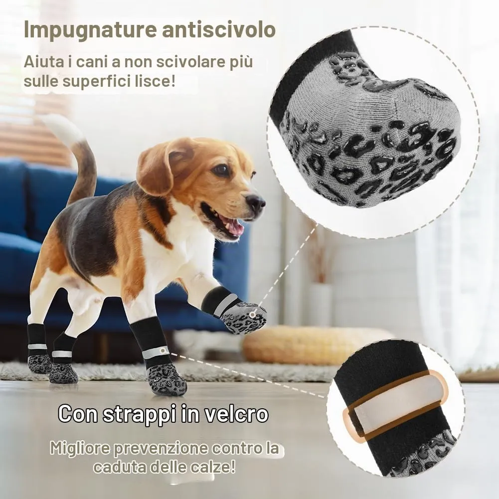 Adiwo Calzini Antiscivolo per Cani, Regolabili e Lavabili, Stampa Leopardata, Taglia M, 4 Pezzi - immagine 3
