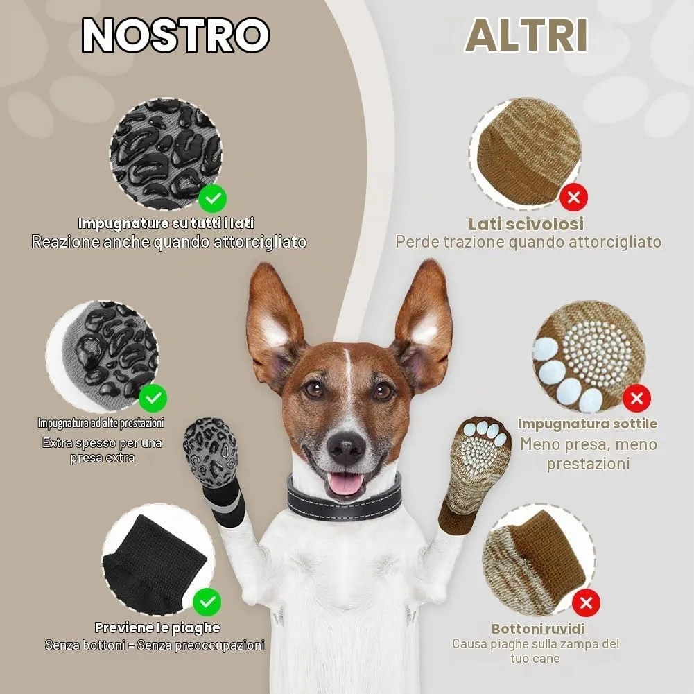 Adiwo Calzini Antiscivolo per Cani, Regolabili e Lavabili, Stampa Leopardata, Taglia M, 4 Pezzi - immagine 4