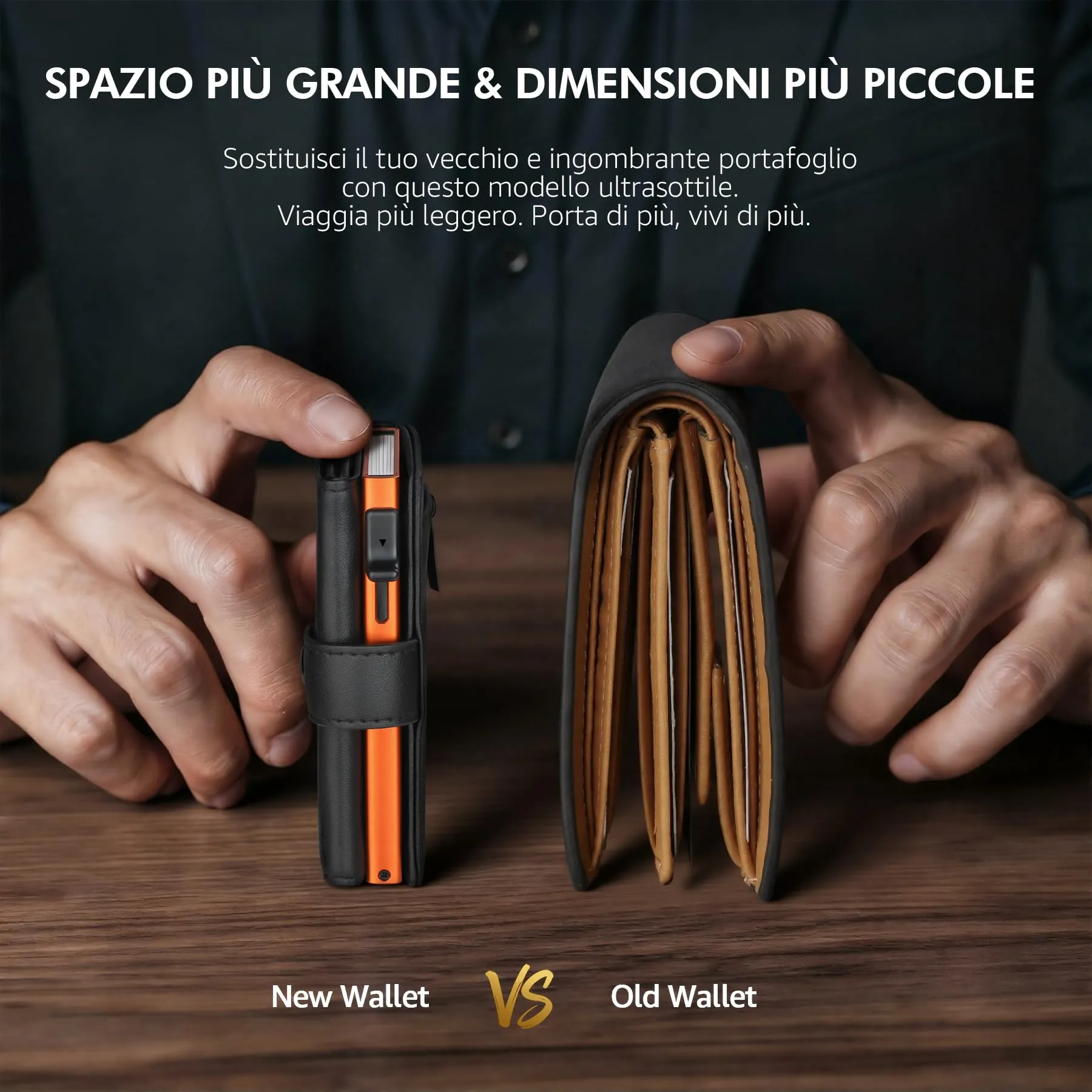 TENBST Porta carte di credito RFID per 10 carte, Nero/Arancione, HW0028 - immagine 4