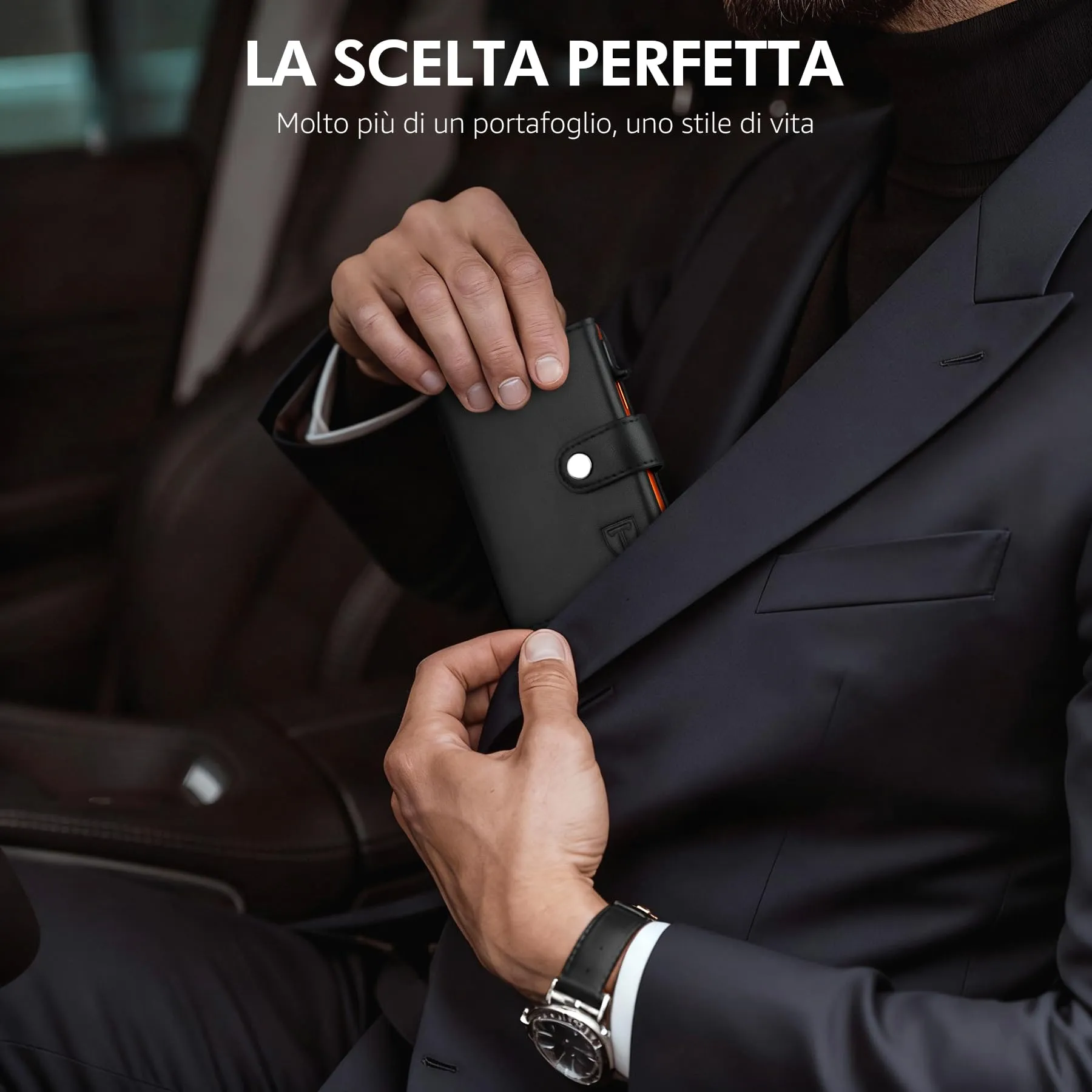 TENBST Porta carte di credito RFID per 10 carte, Nero/Arancione, HW0028 - immagine 7