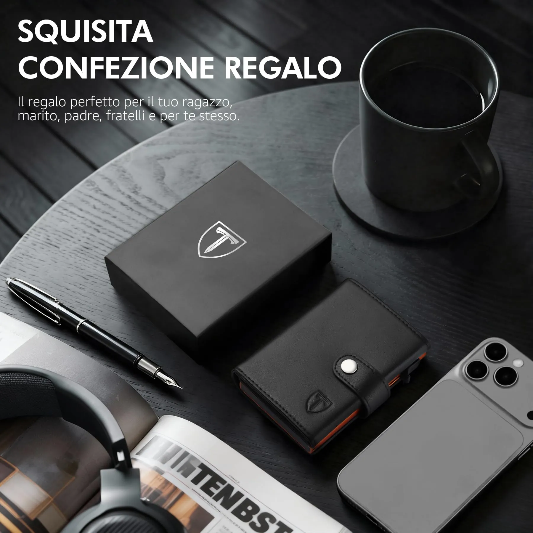 TENBST Porta carte di credito RFID per 10 carte, Nero/Arancione, HW0028 - immagine 8