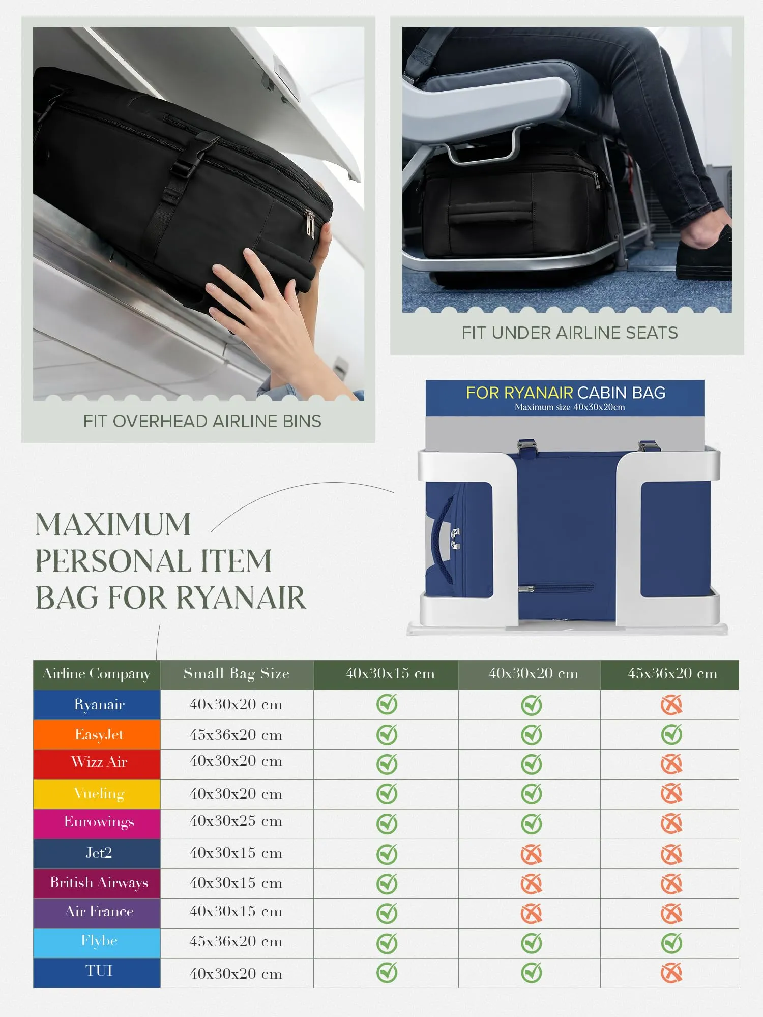 Hayayu Zaino Bagaglio a Mano 40x30x20 cm per Ryanair, 24L - immagine 2