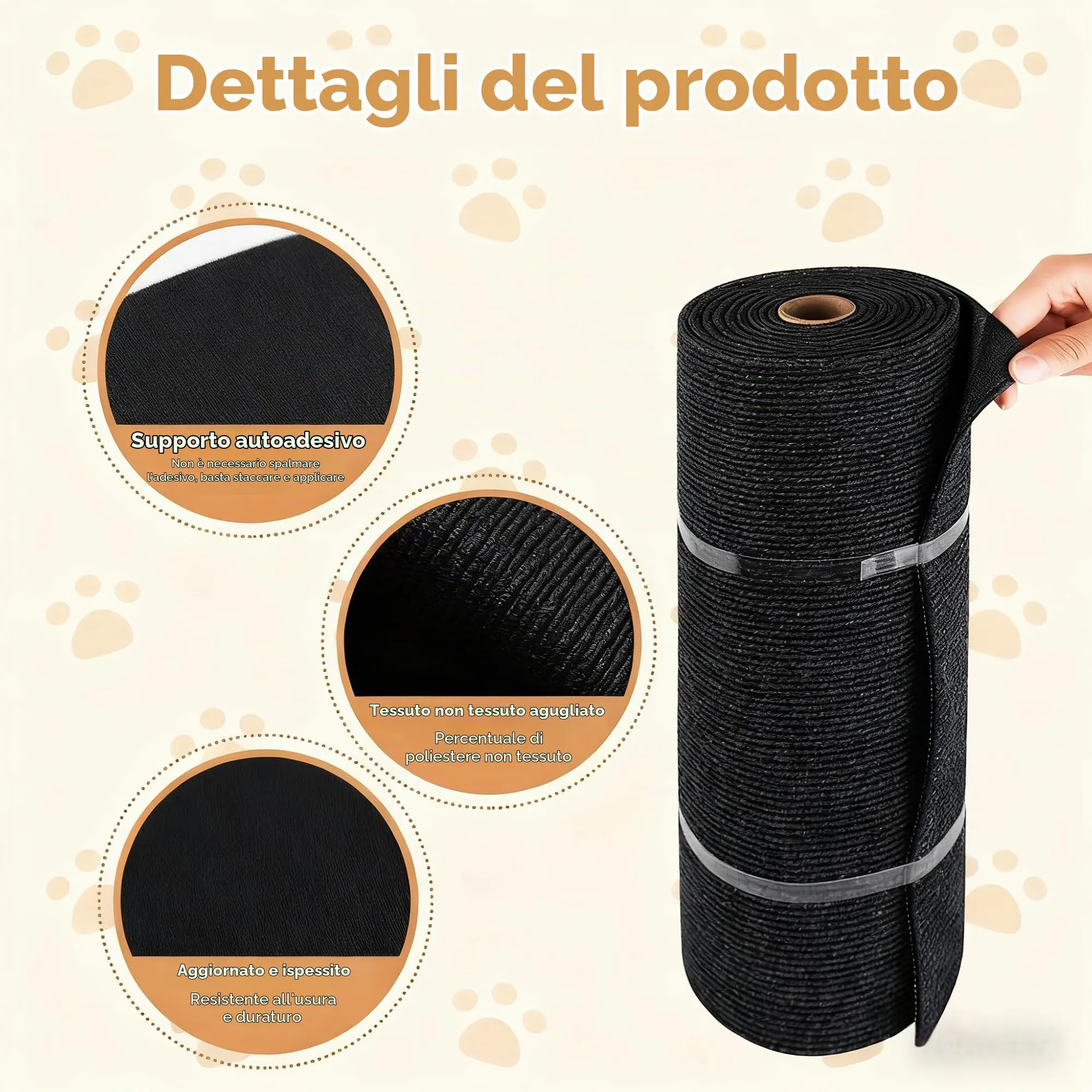 ZenithyrEn Tappeto Tiragraffi Autoadesivo Tagliabile per Mobili e Divani, 30x100cm, Nero - immagine 3