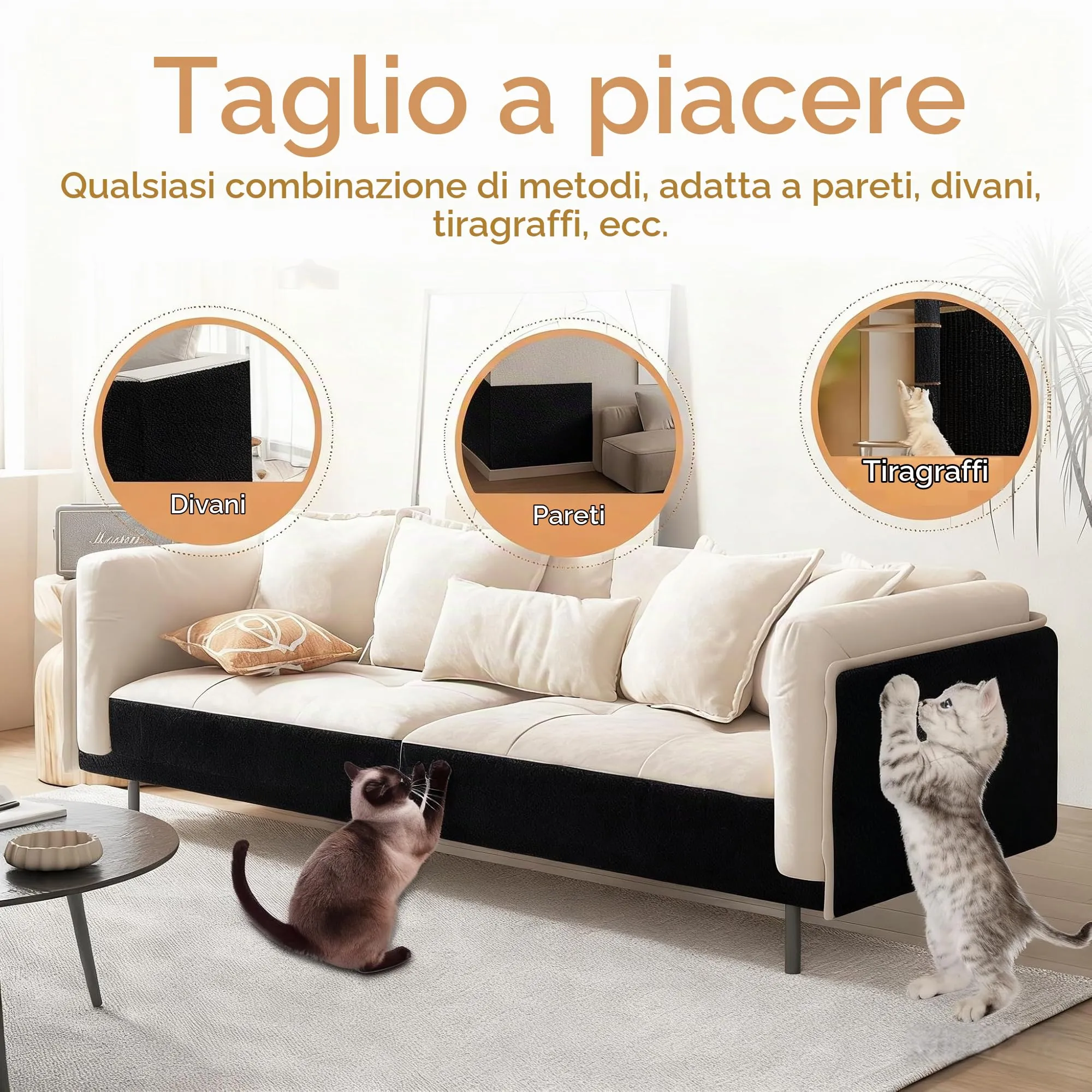ZenithyrEn Tappeto Tiragraffi Autoadesivo Tagliabile per Mobili e Divani, 30x100cm, Nero - immagine 4