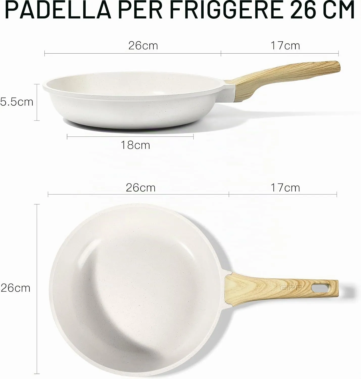 GiPP Padella Antiaderente Compatibile con Induzione, 26cm, Bianco - immagine 2