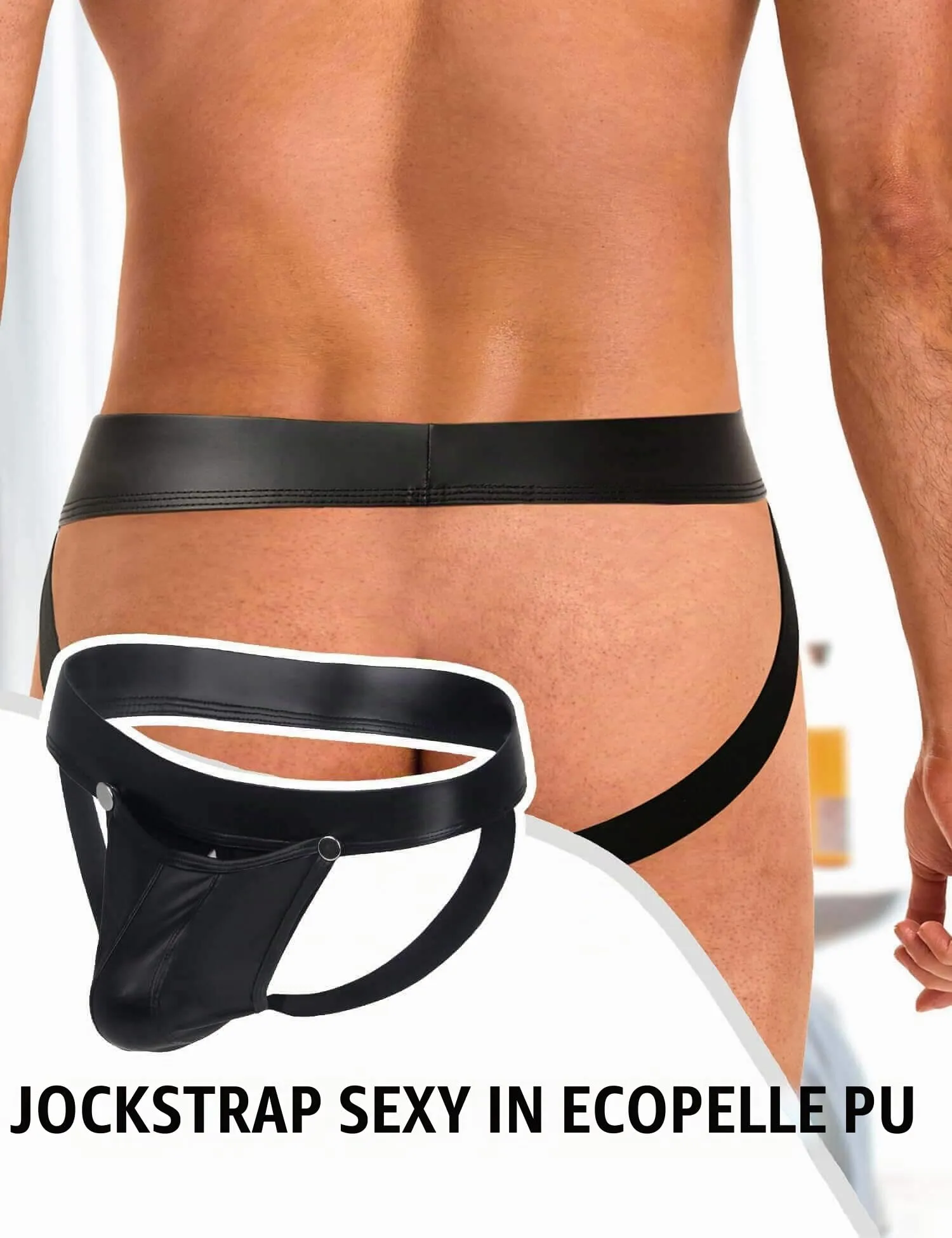 ohyeahlady Jockstrap Uomo Aperto Davanti in Pelle PU Slip XL, Nero - immagine 4
