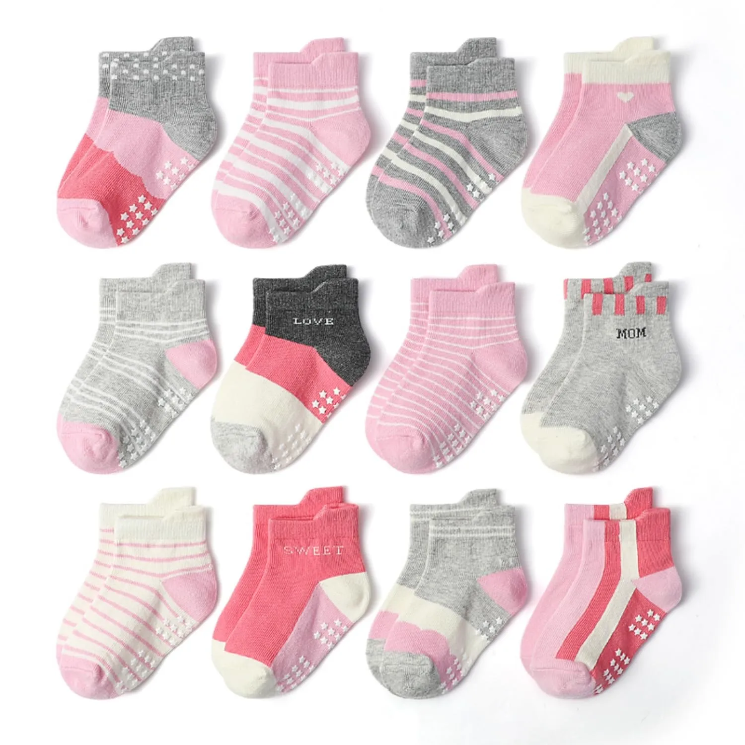 HaimoBurg Calze Antiscivolo in Cotone Traspirante per Bambini 1-5 Anni, 12 Paia - immagine 1