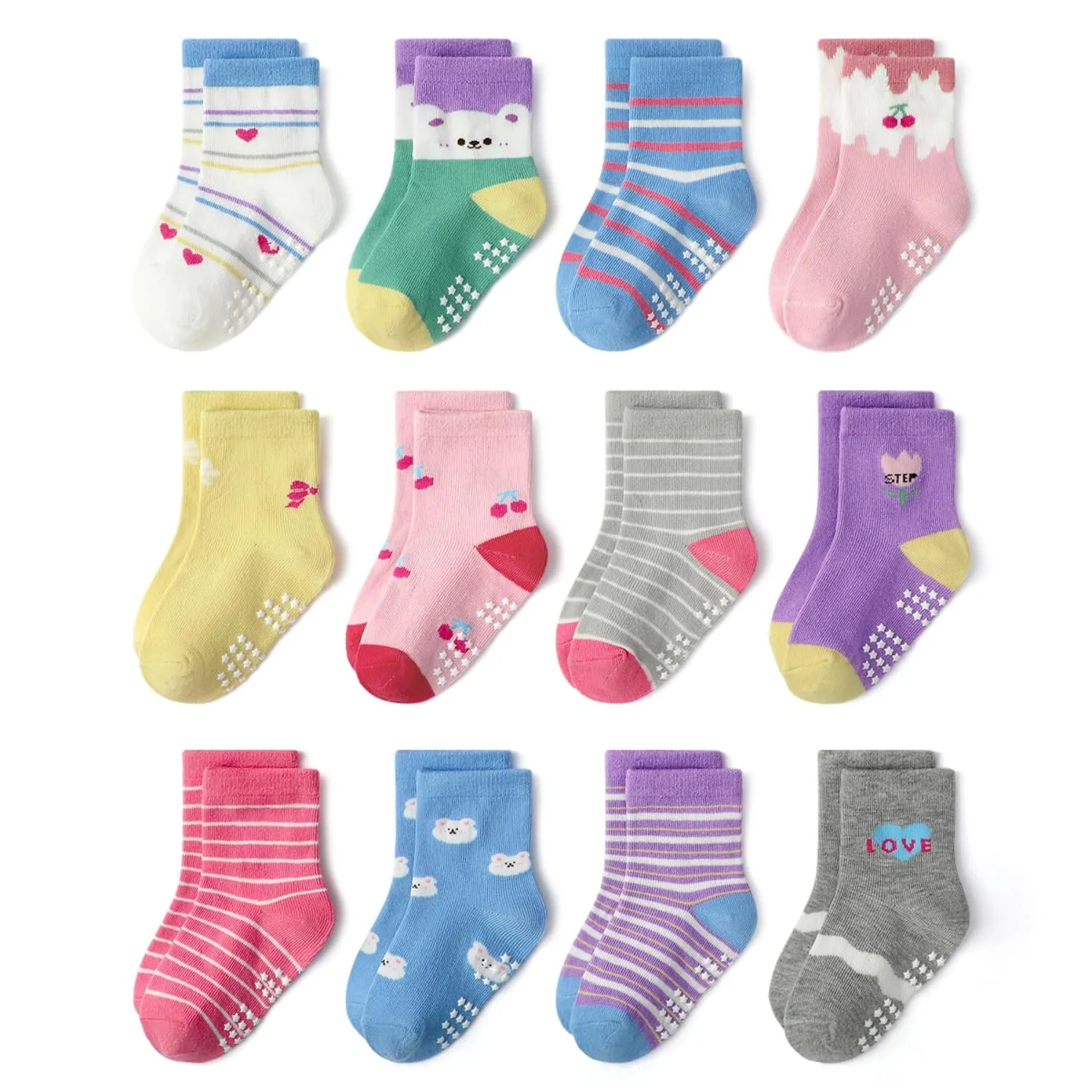 HaimoBurg Calze Antiscivolo in Cotone Traspirante per Bambini, 12 Paia - immagine 1