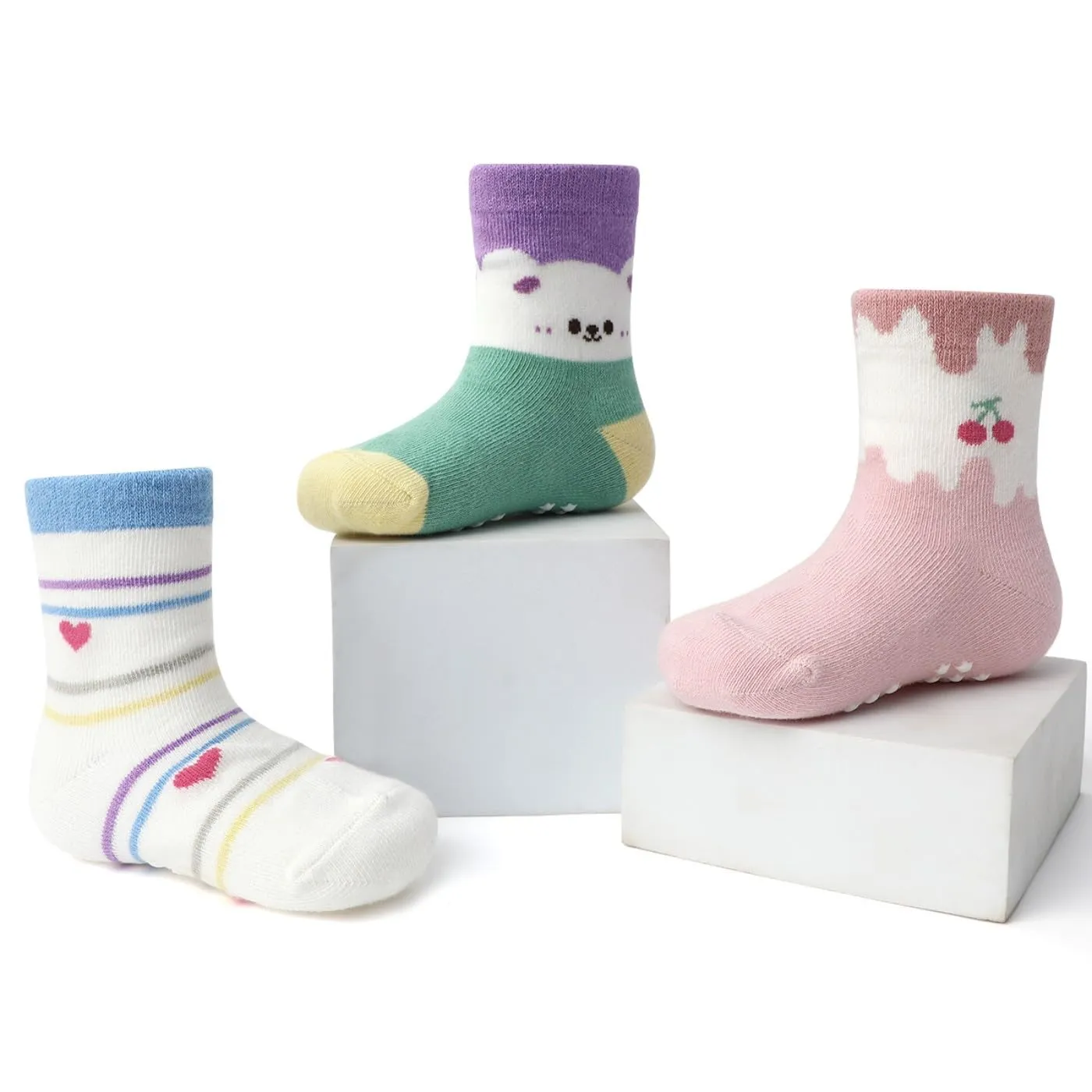 HaimoBurg Calze Antiscivolo in Cotone Traspirante per Bambini, 12 Paia - immagine 2