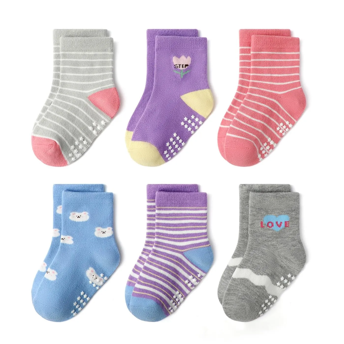 HaimoBurg Calze Antiscivolo in Cotone Traspirante per Bambini, 12 Paia - immagine 5
