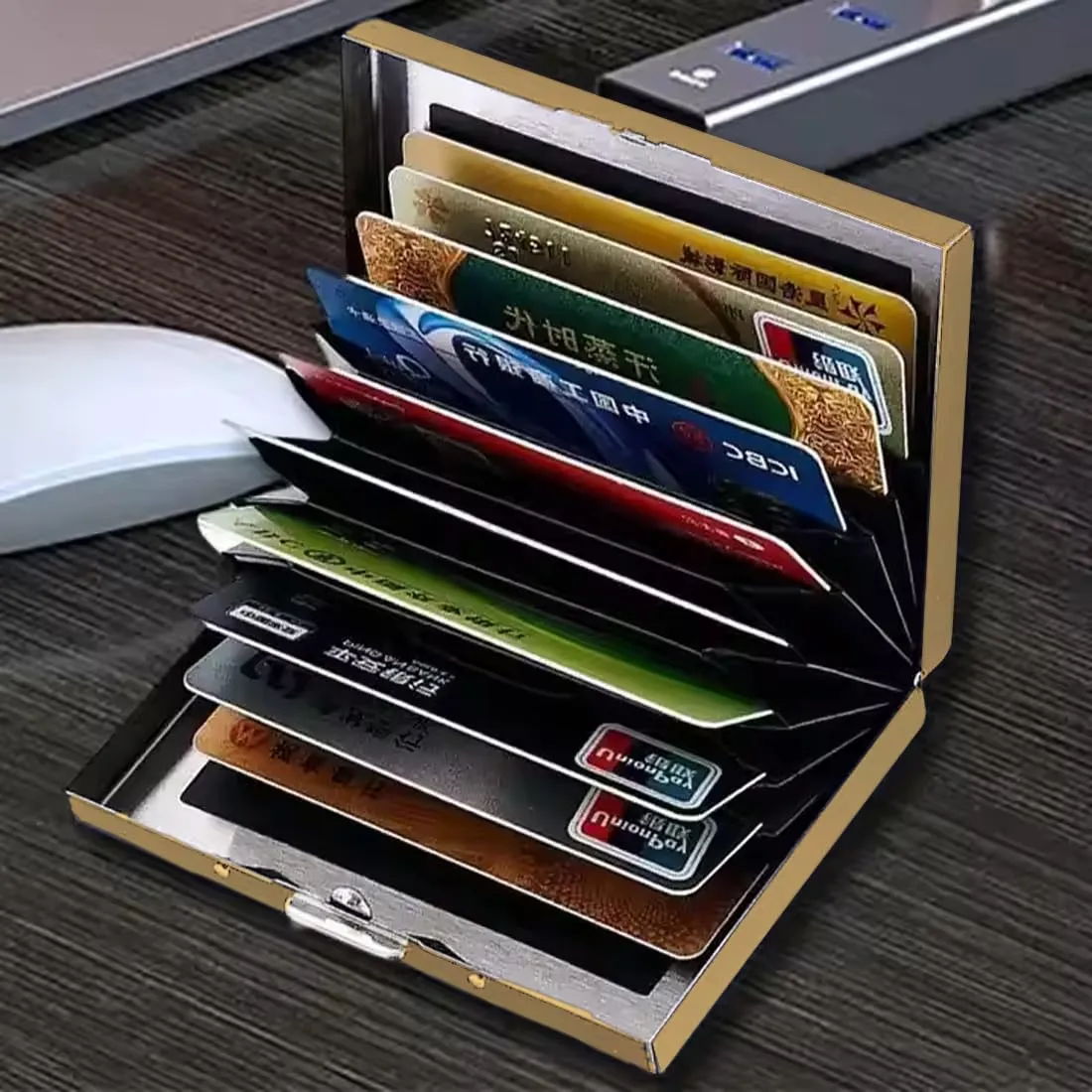 KEQAR Porta Carte in Metallo con Blocco RFID, 10 Scomparti, Oro - immagine 4