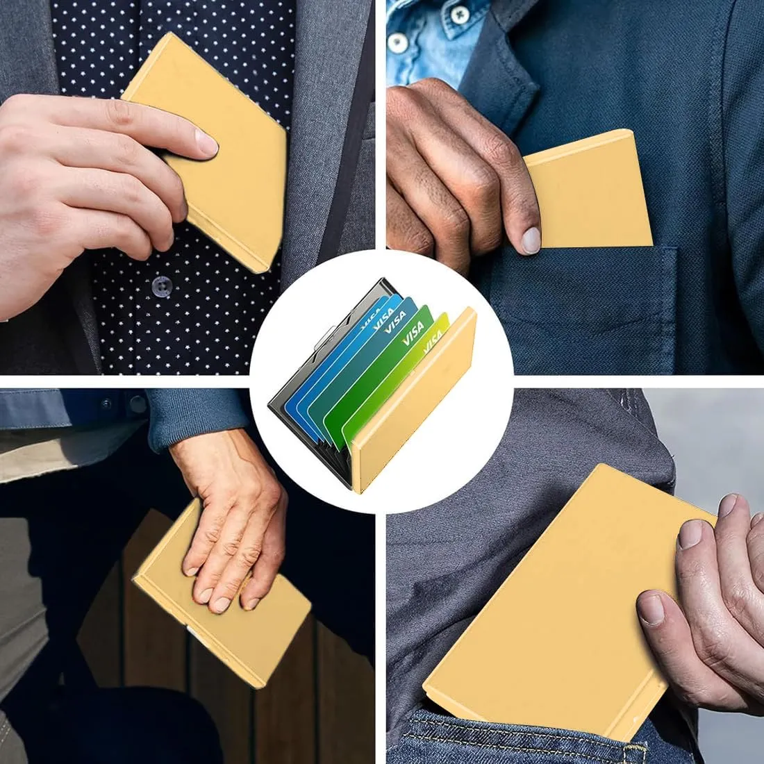 KEQAR Porta Carte in Metallo con Blocco RFID, 10 Scomparti, Oro - immagine 5