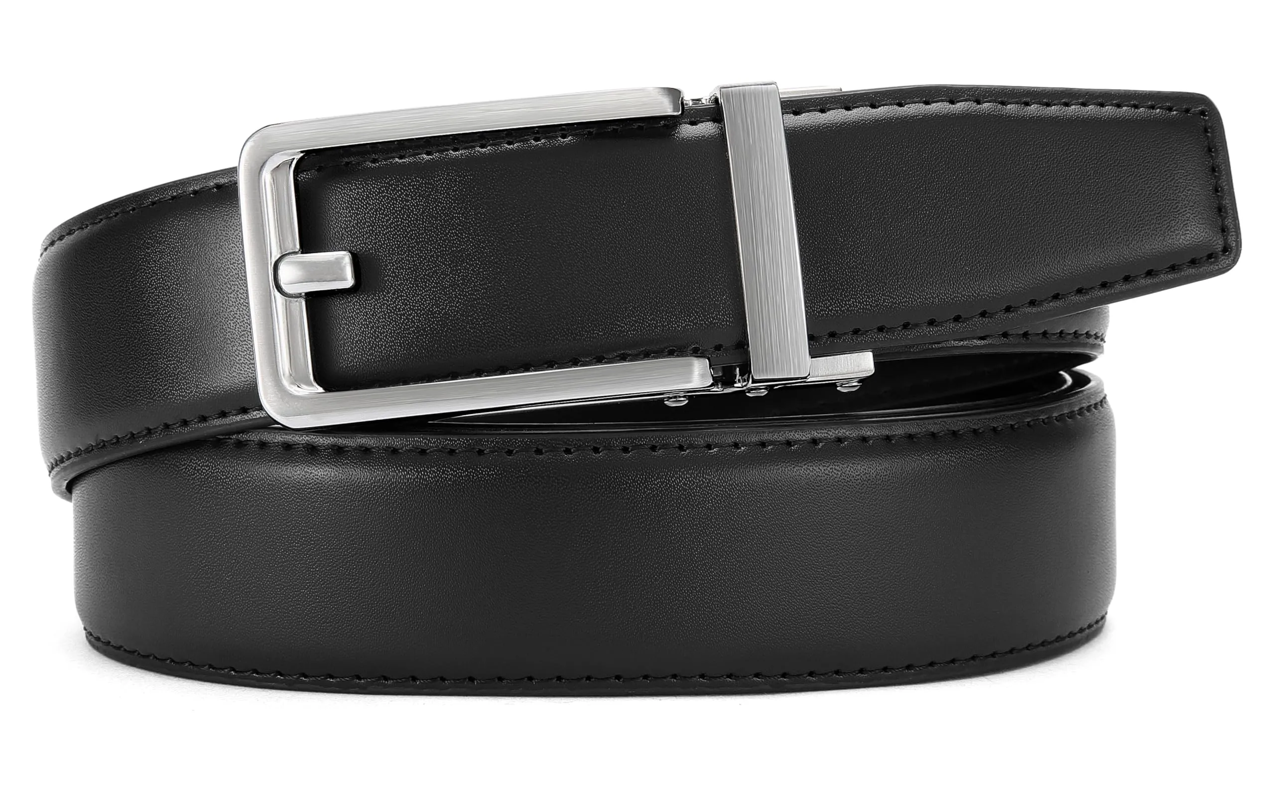 CHAOREN Cintura Uomo a Cricchetto Automatico, Fibbia 35mm, Pelle Nera, 125cm - immagine 4