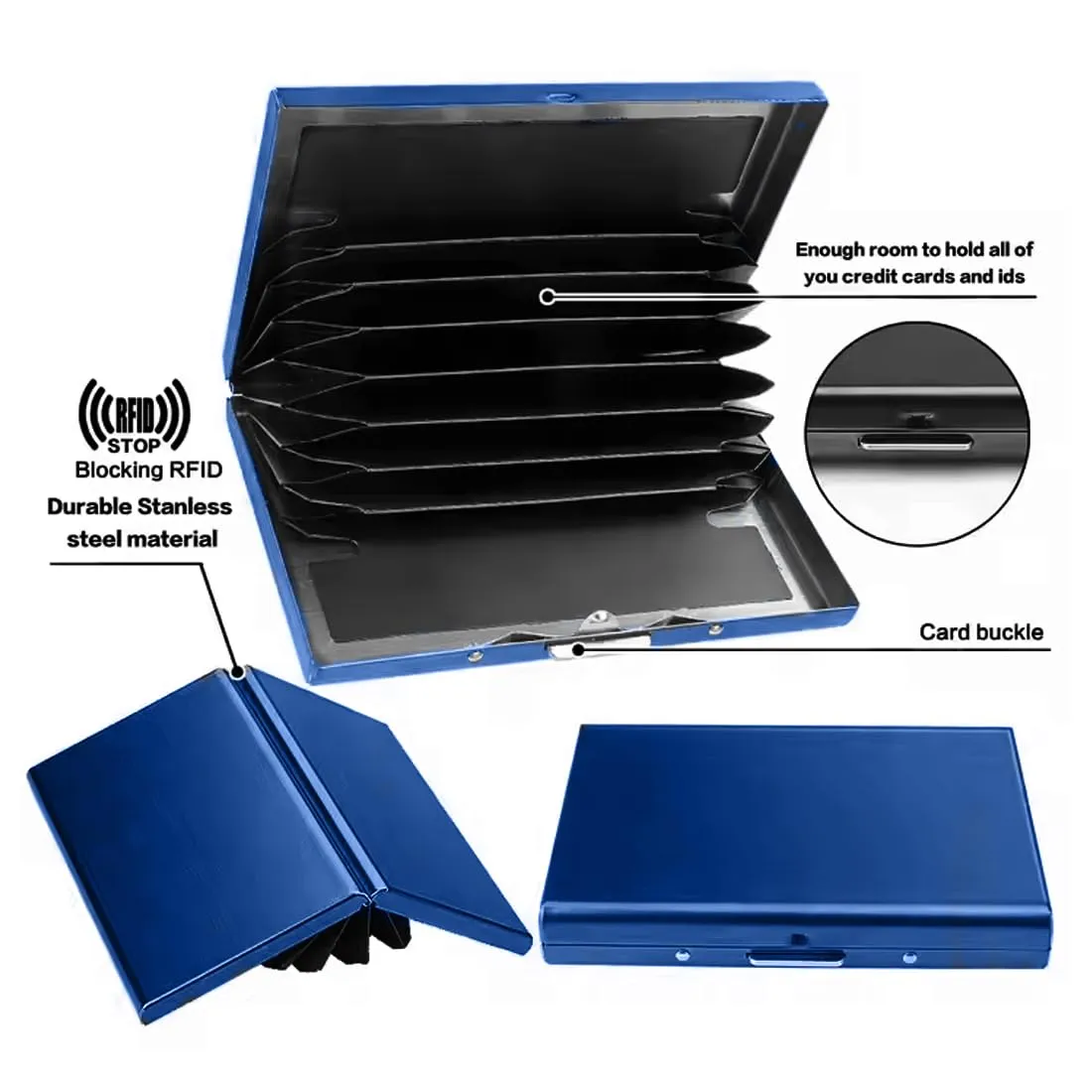 KEQAR Porta Carte in Metallo con Blocco RFID e 10 Scomparti, Blu - immagine 3