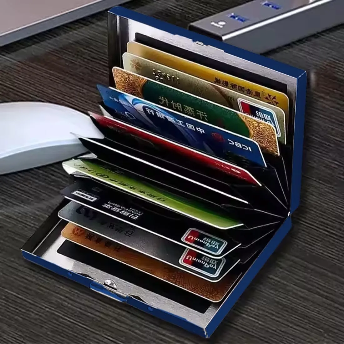KEQAR Porta Carte in Metallo con Blocco RFID e 10 Scomparti, Blu - immagine 4