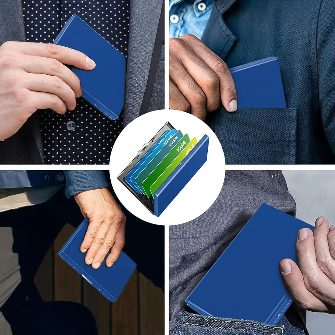 KEQAR Porta Carte in Metallo con Blocco RFID e 10 Scomparti, Blu - immagine 5