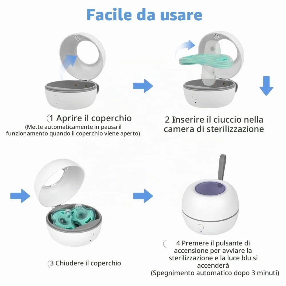 HOTUT Sterilizzatore Portatile per Ciuccio a Luce UV, Ricaricabile USB-C, Modello XD011 - immagine 7